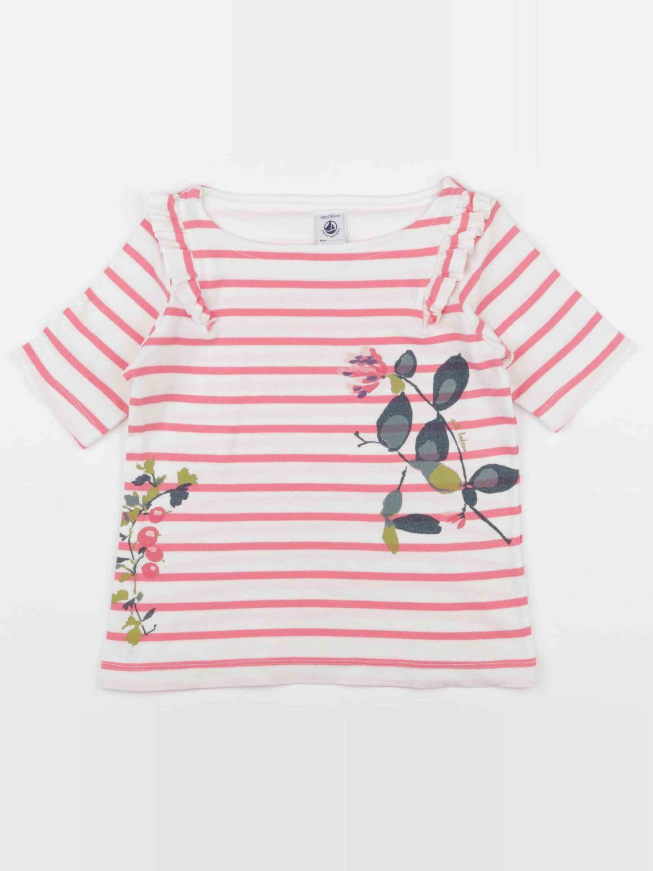Petit Bateau - tee-shirt blanc, rose - 4 ans