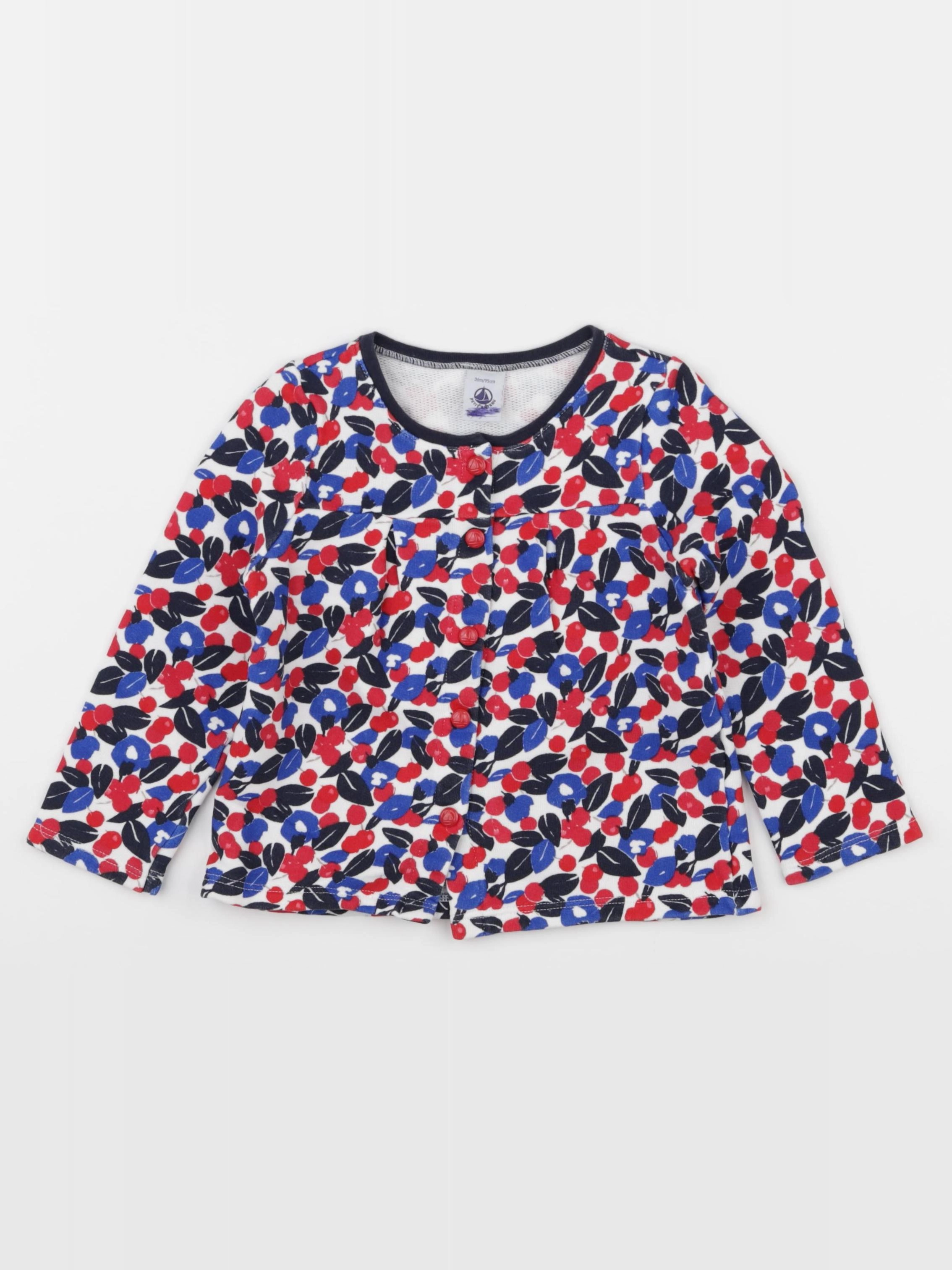 Petit Bateau - sweat blanc, bleu, rouge - 36 mois
