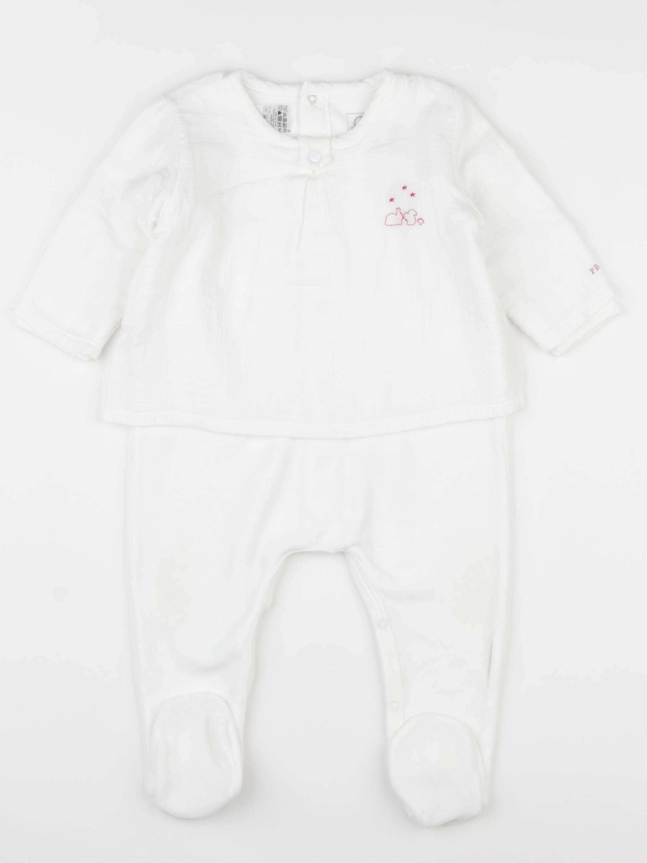 Petit Bateau - pyjama velours blanc - 12 mois