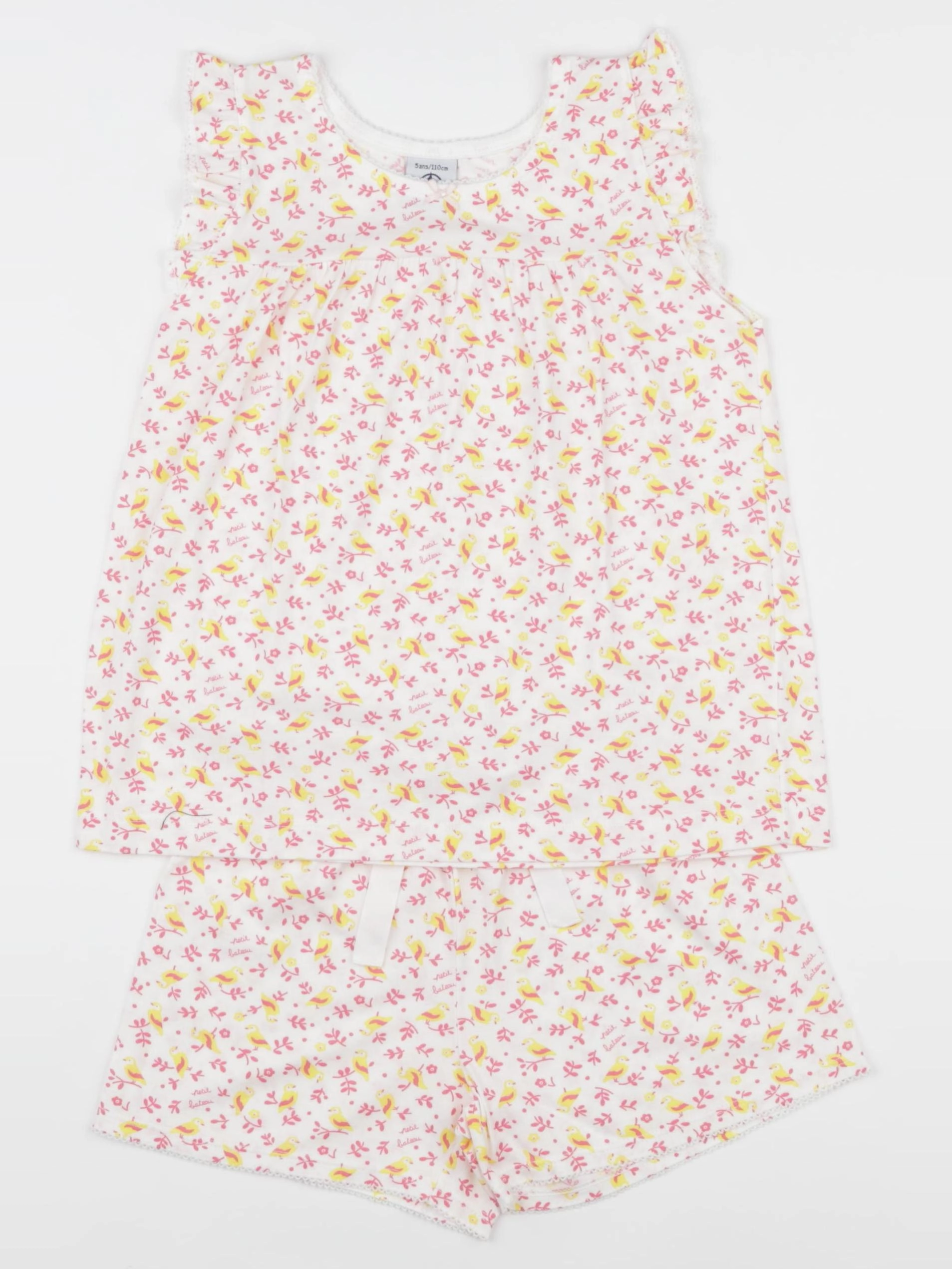 Petit Bateau - pyjama coton blanc, rose, jaune - 5 ans