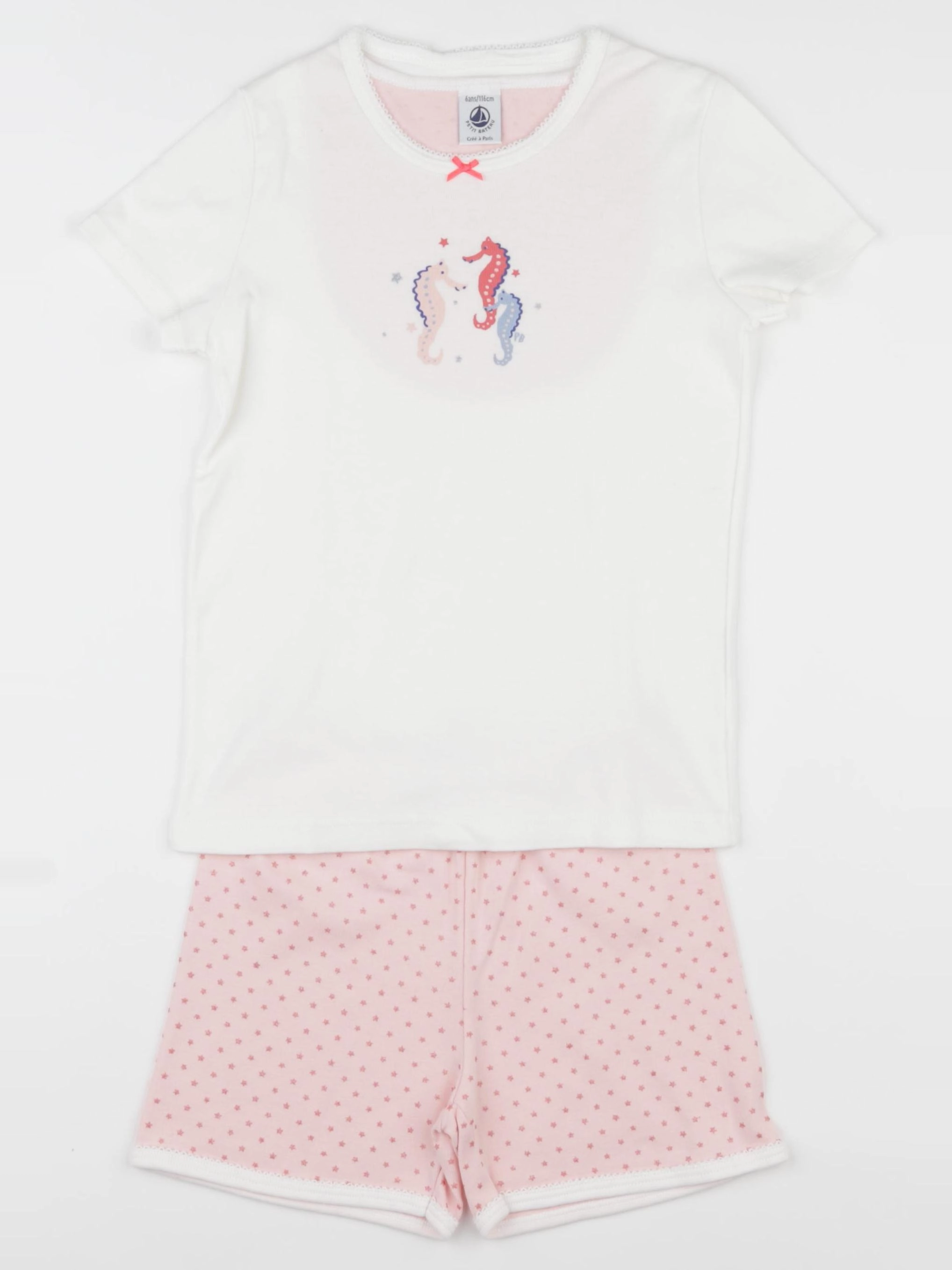 Petit Bateau - pyjama coton blanc, rose - 6 ans