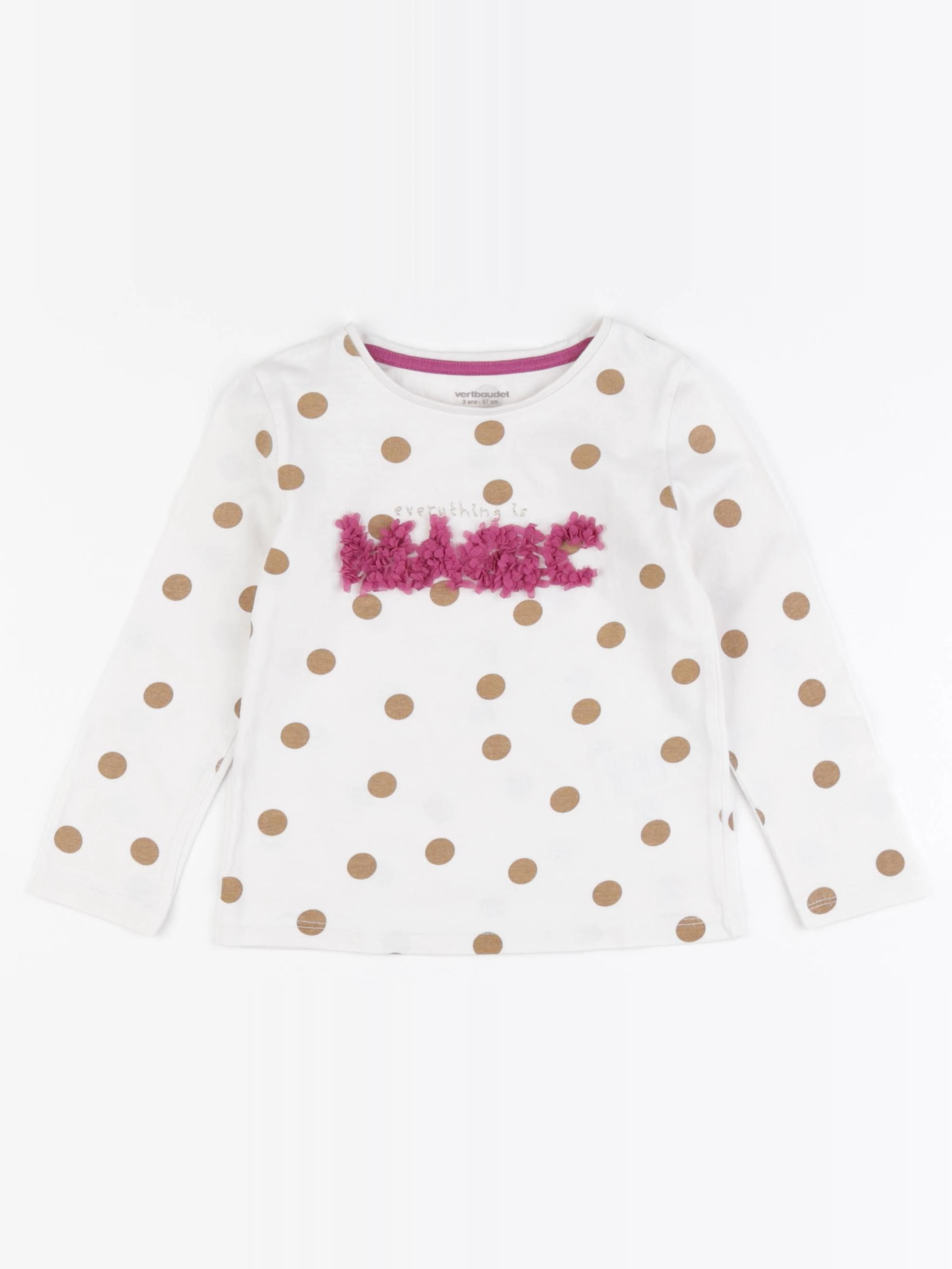 Vertbaudet - tee-shirt blanc, marron - 3 ans