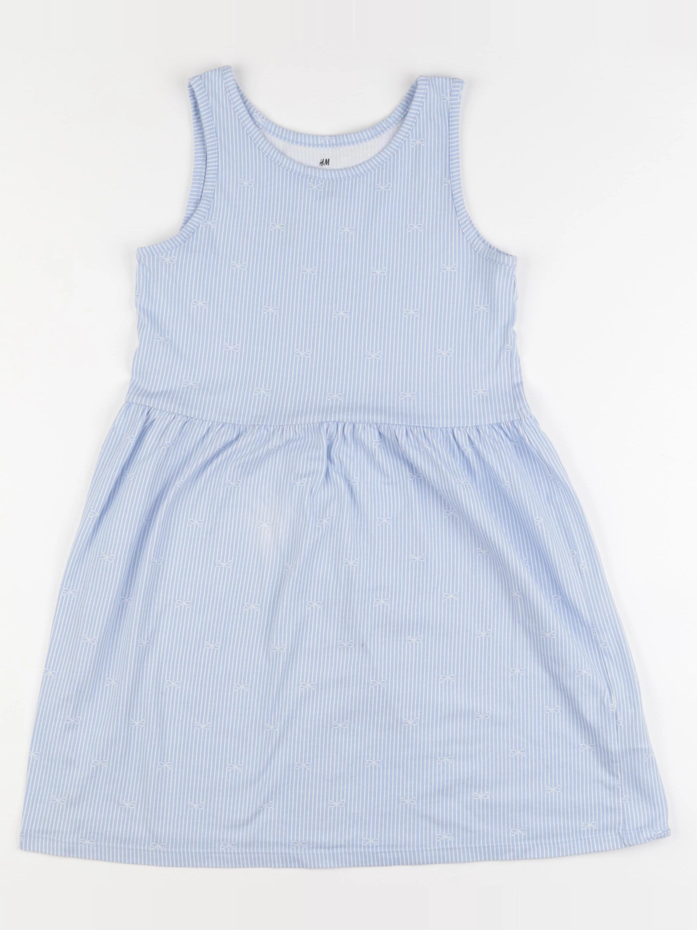 H&M - robe bleu, blanc - 8/10 ans