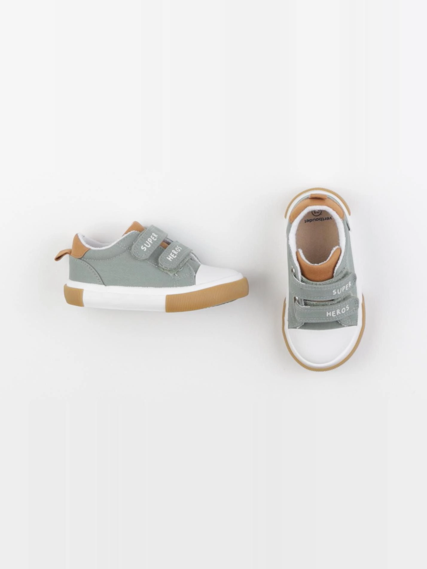 Vertbaudet - tennis à scratch/ lacets vert, blanc - pointure 23