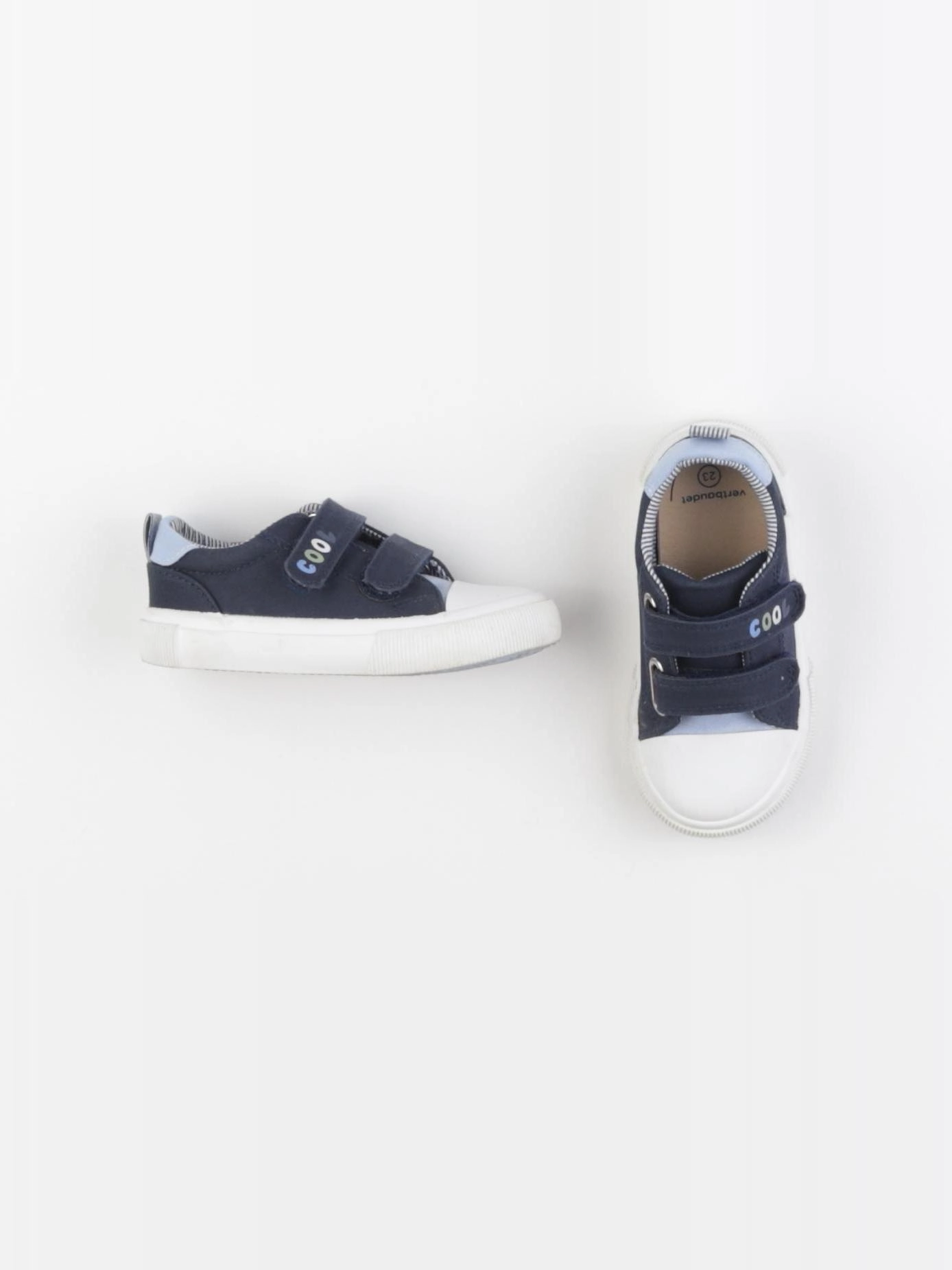 Vertbaudet - tennis à scratch/ lacets blanc, bleu - pointure 23