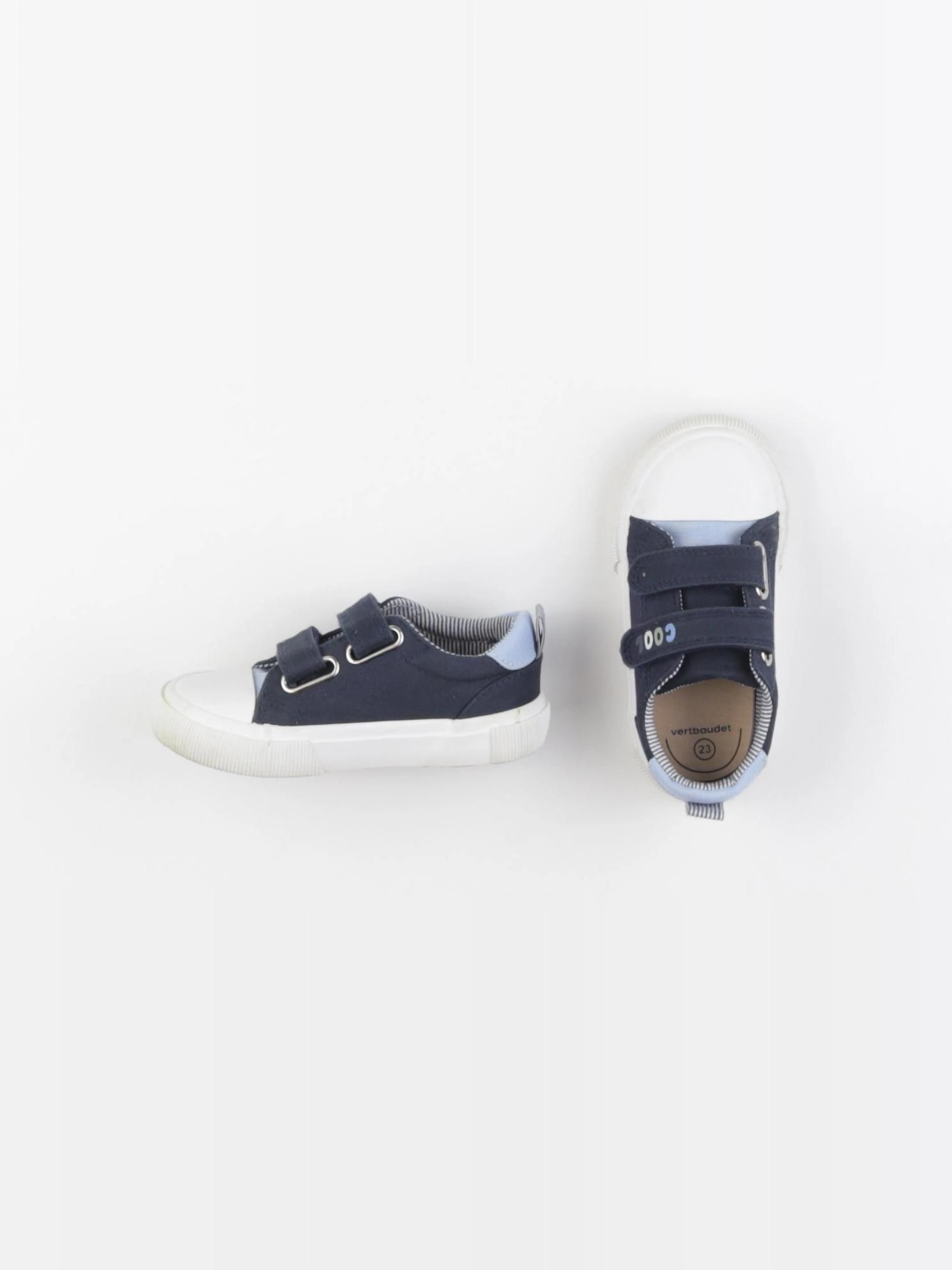 Vertbaudet - tennis à scratch/ lacets blanc, bleu - pointure 23