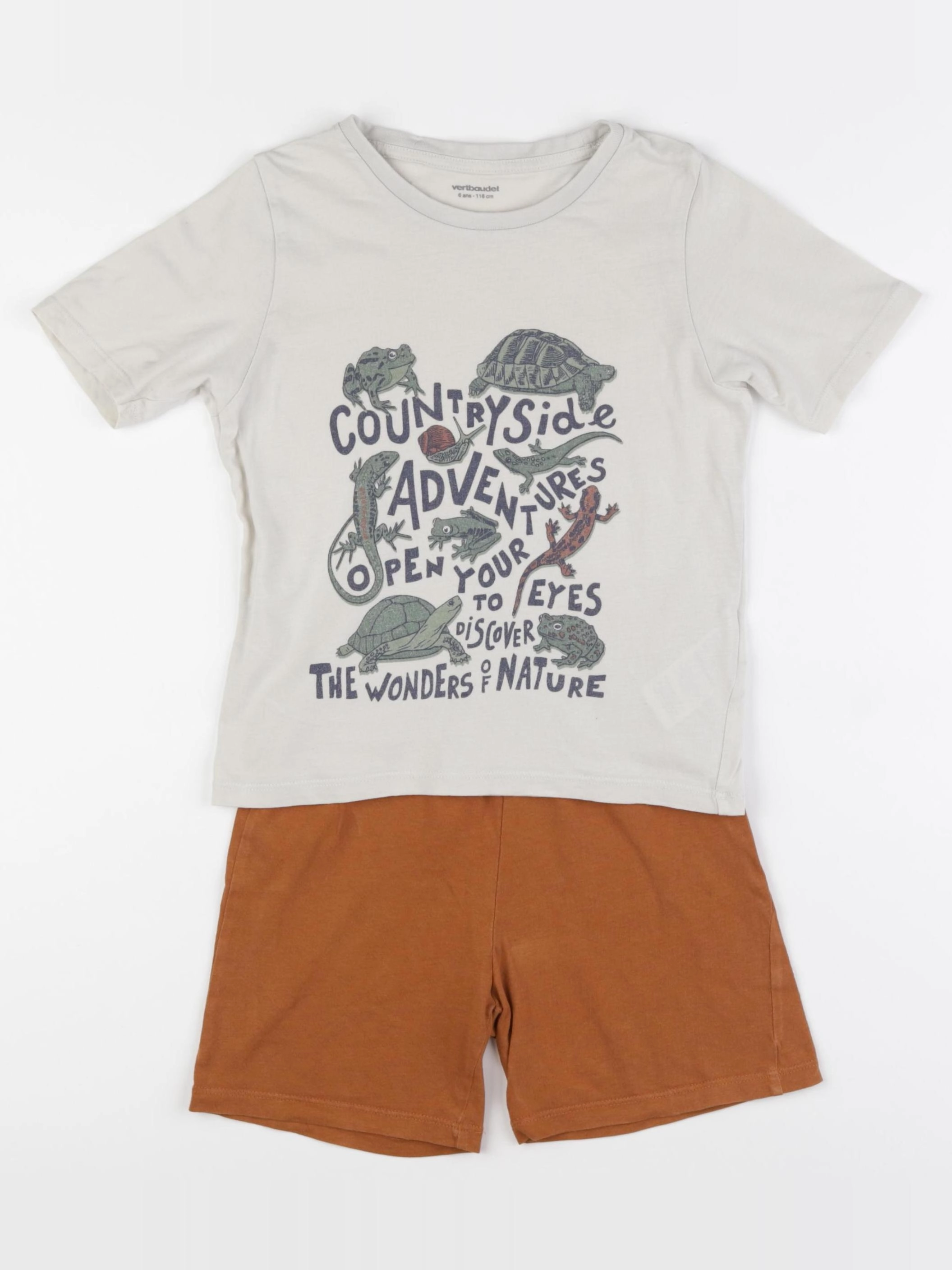 Vertbaudet - pyjama coton marron, beige - 6 ans