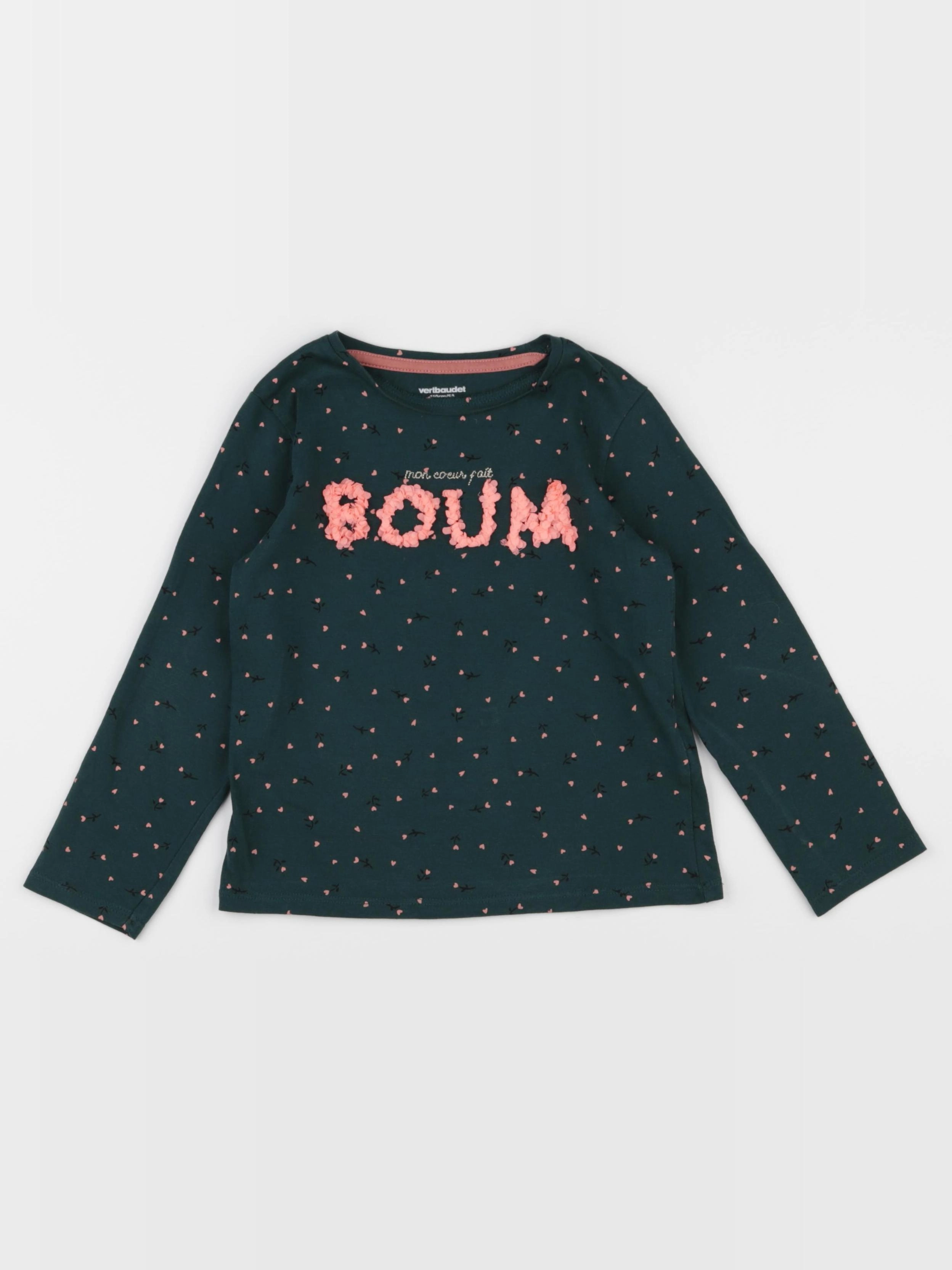Vertbaudet - tee-shirt vert, rose - 5 ans