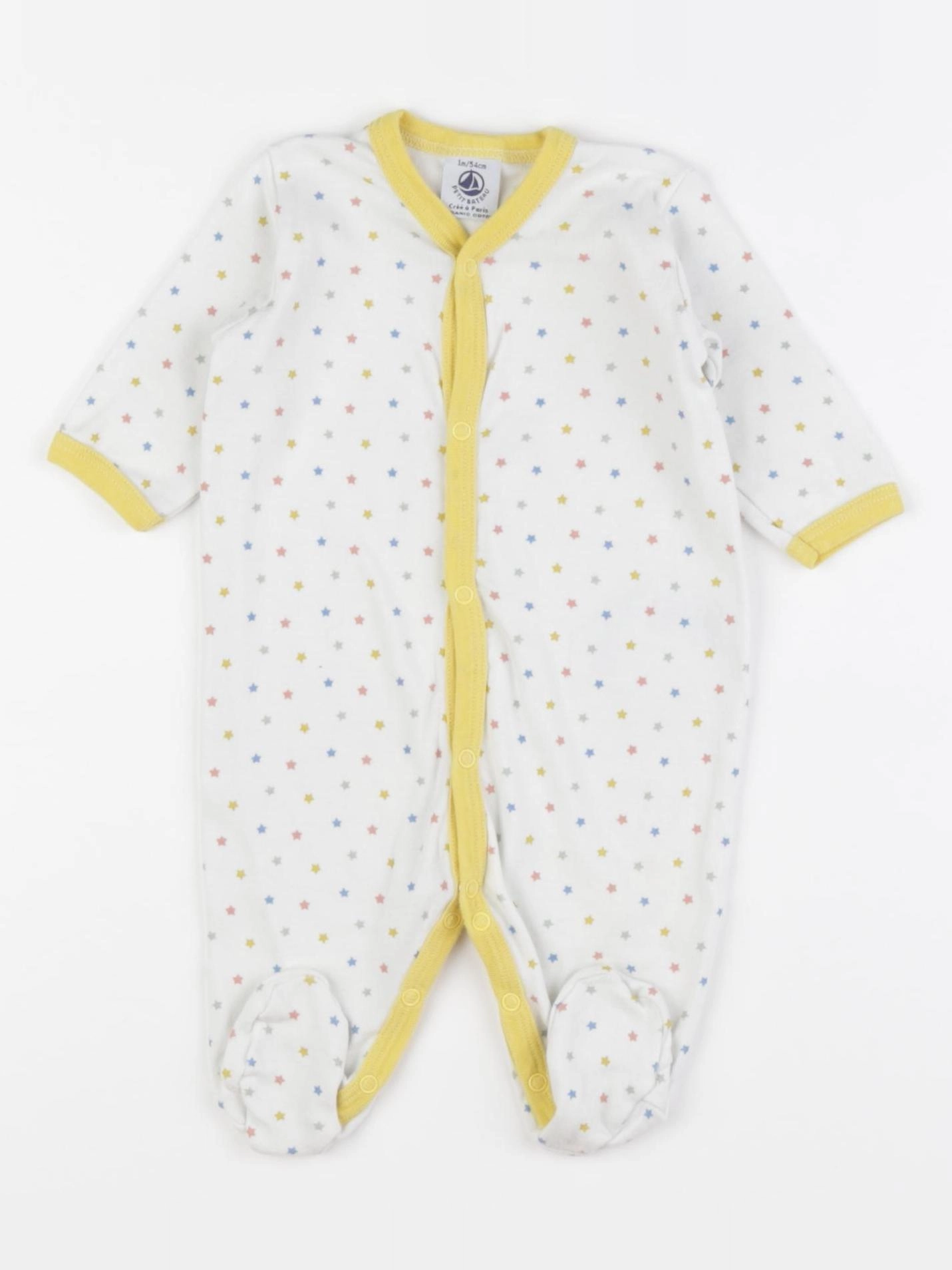 Petit Bateau - pyjama coton blanc, jaune - 1 mois