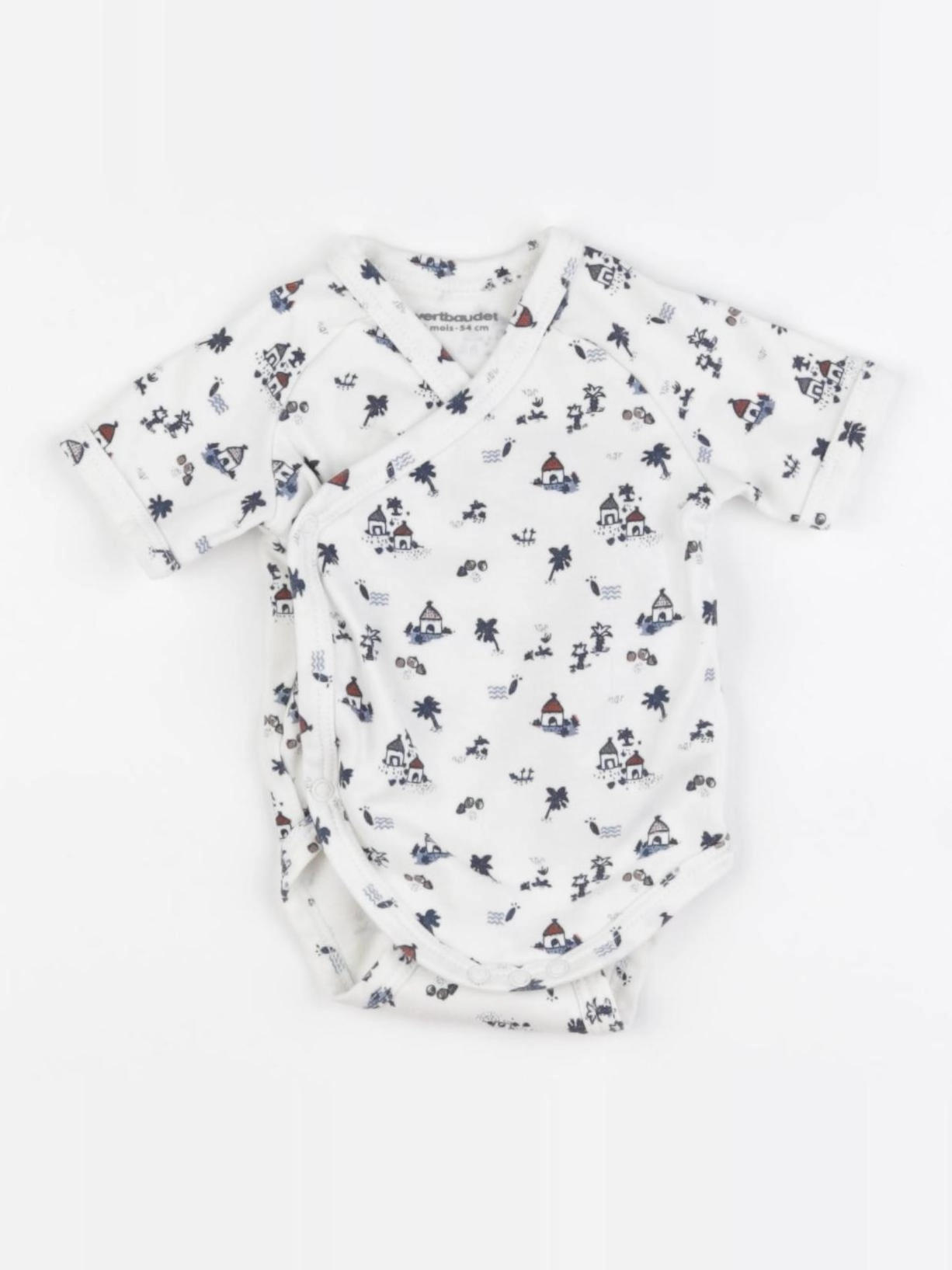 Vertbaudet - body blanc, bleu - 1 mois