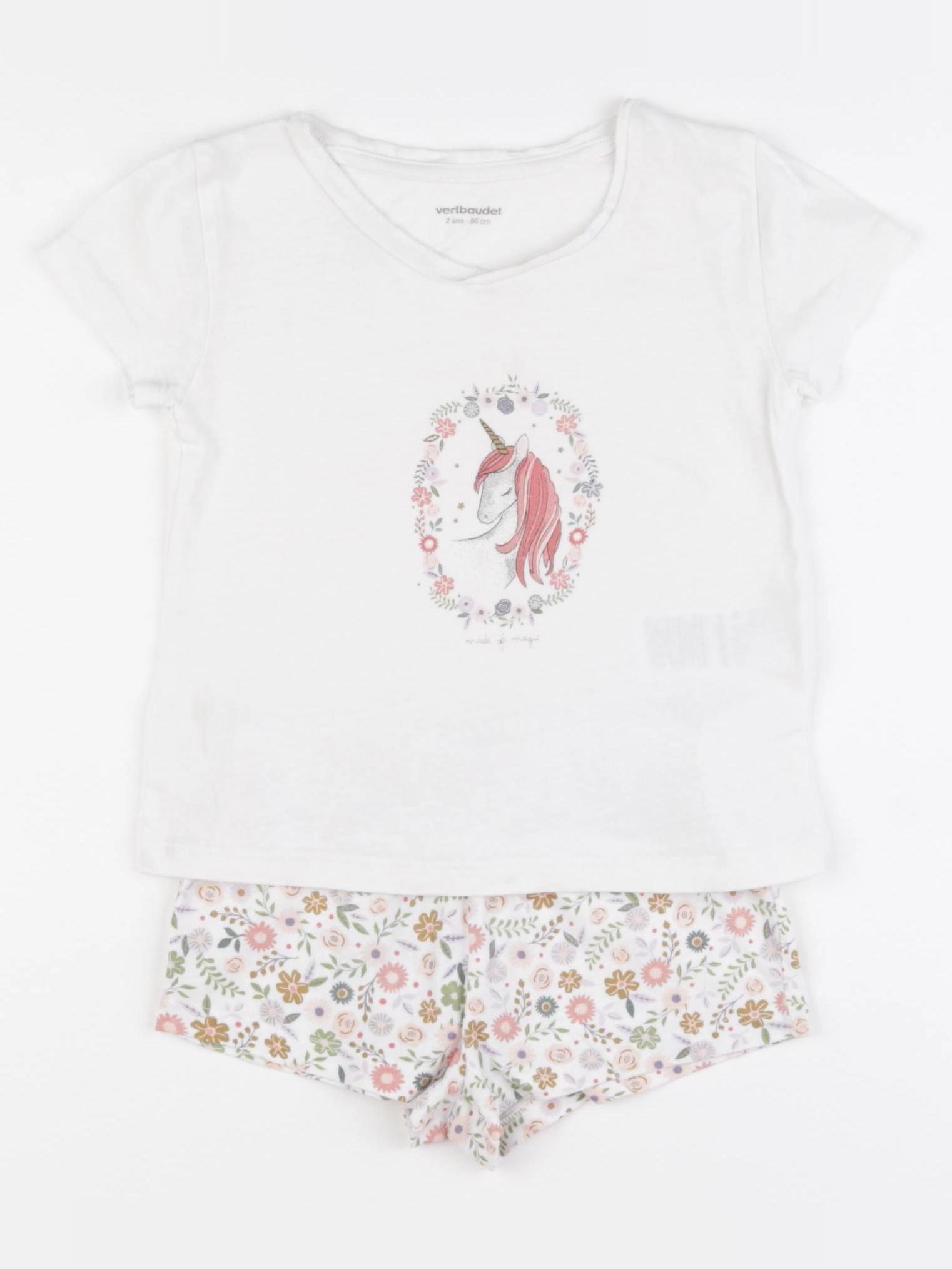 Vertbaudet - pyjama coton blanc, rose - 2 ans