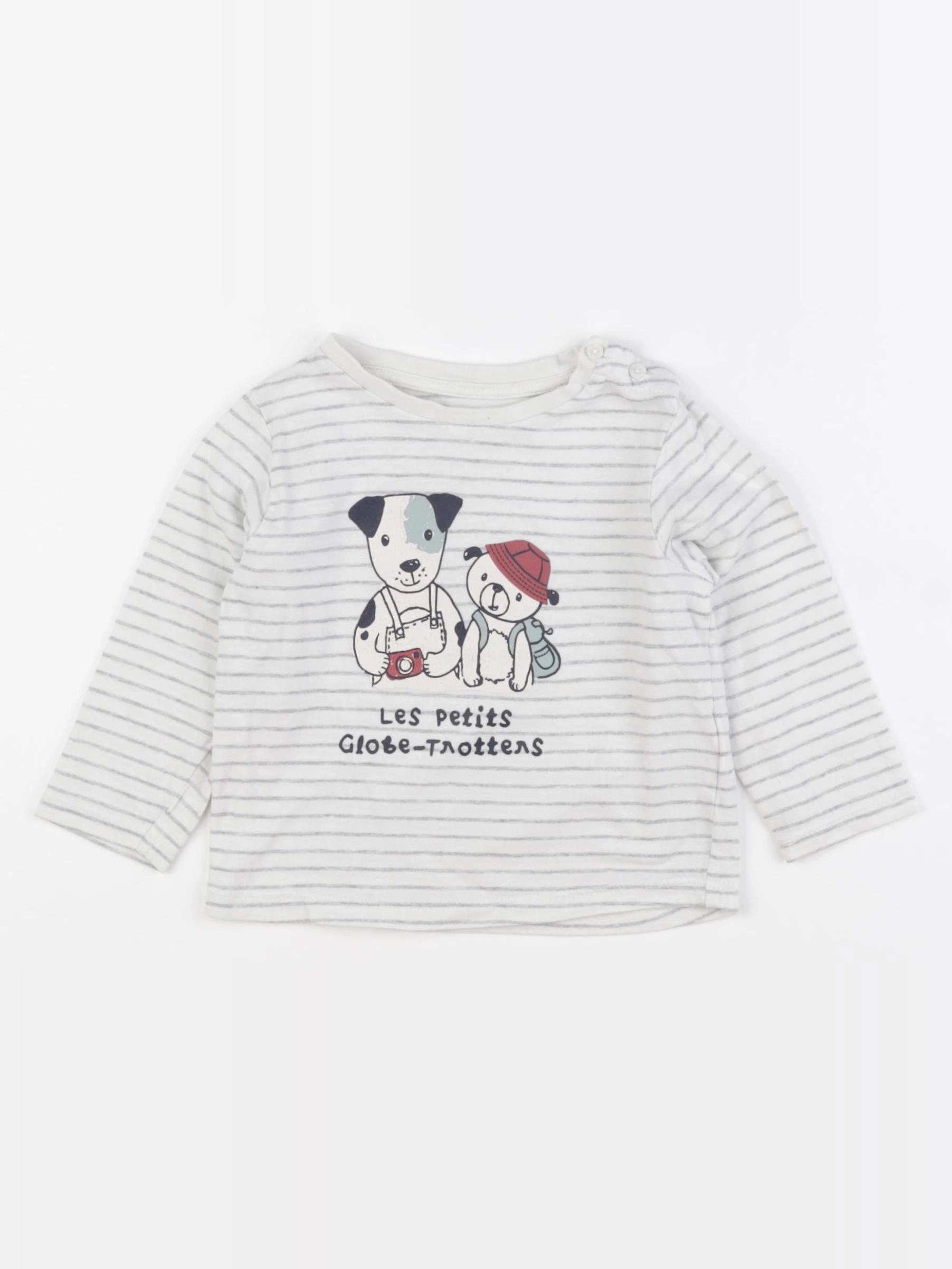 Vertbaudet - tee-shirt blanc, gris - 18 mois