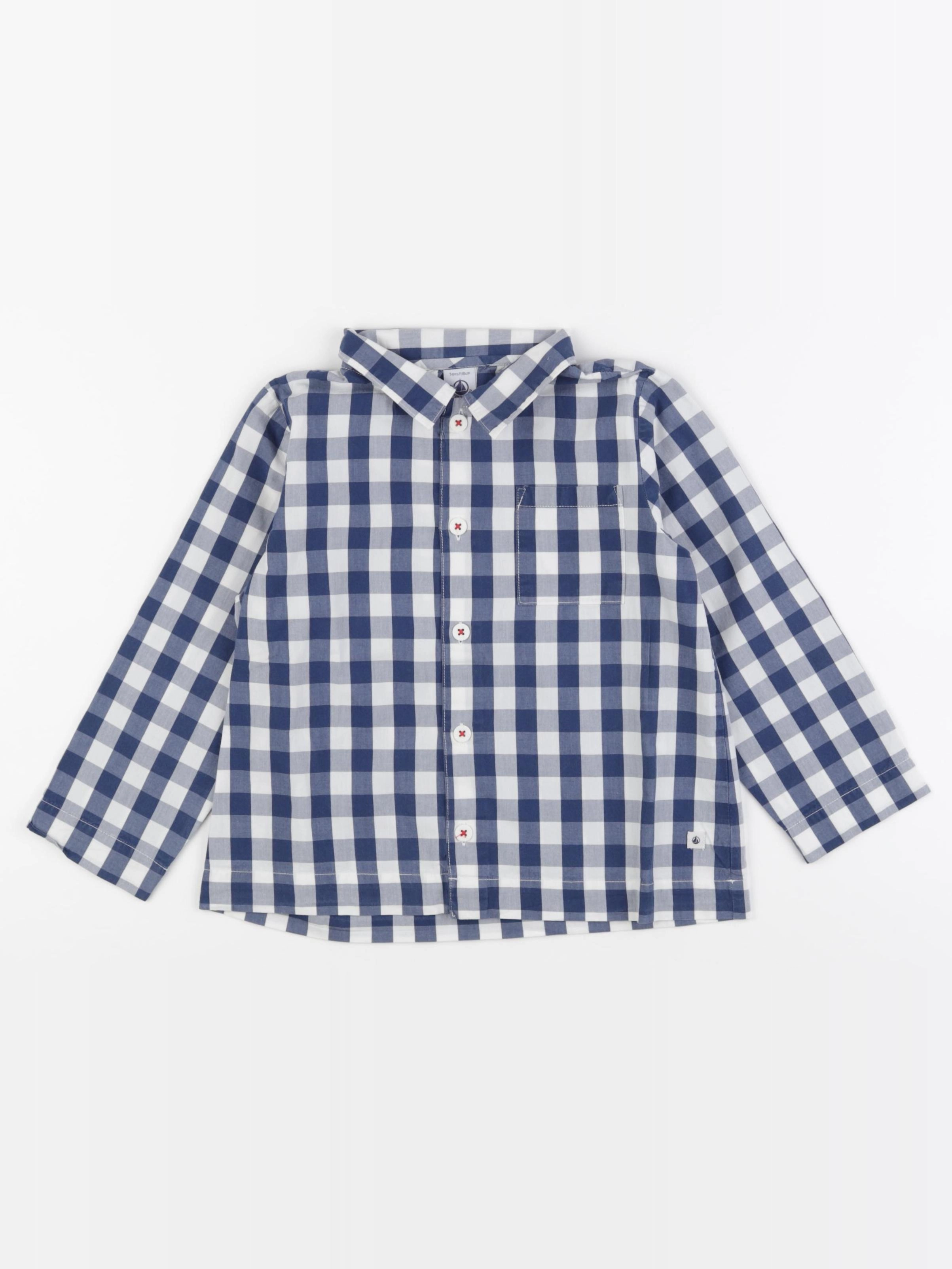 Petit Bateau - chemise blanc, bleu - 5 ans