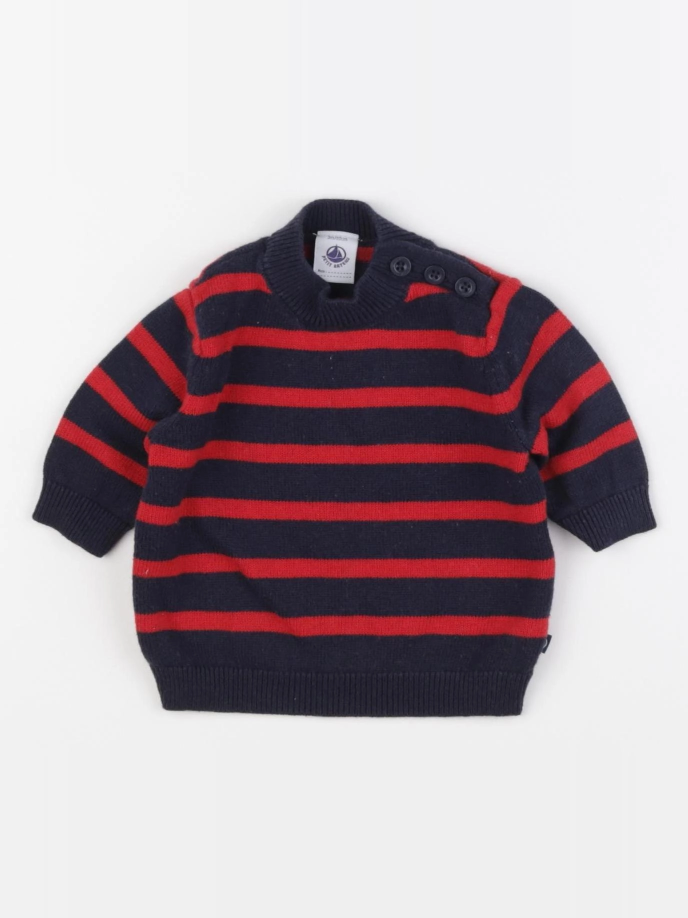 Petit Bateau - pull bleu, rouge - 3 mois