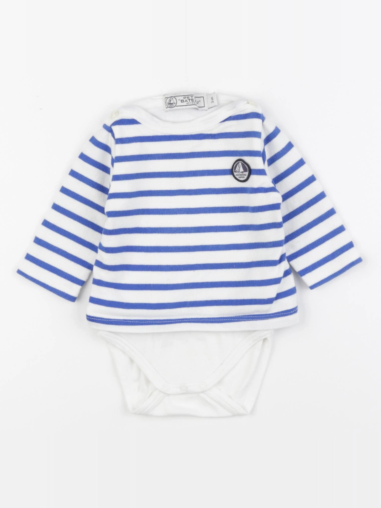 Petit Bateau - body tee-shirt bleu, blanc - 3 mois
