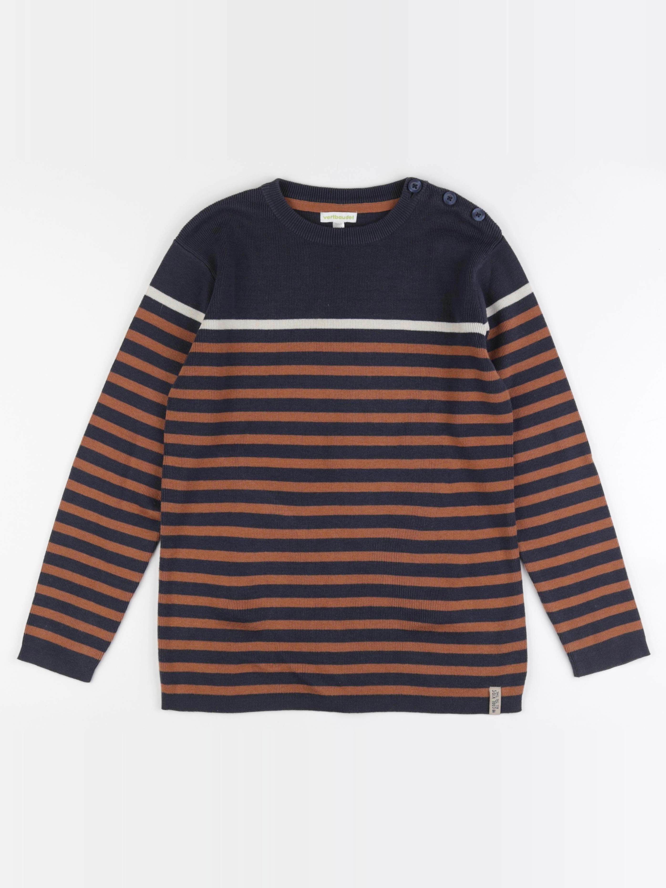 Vertbaudet - pull bleu, marron - 12 ans