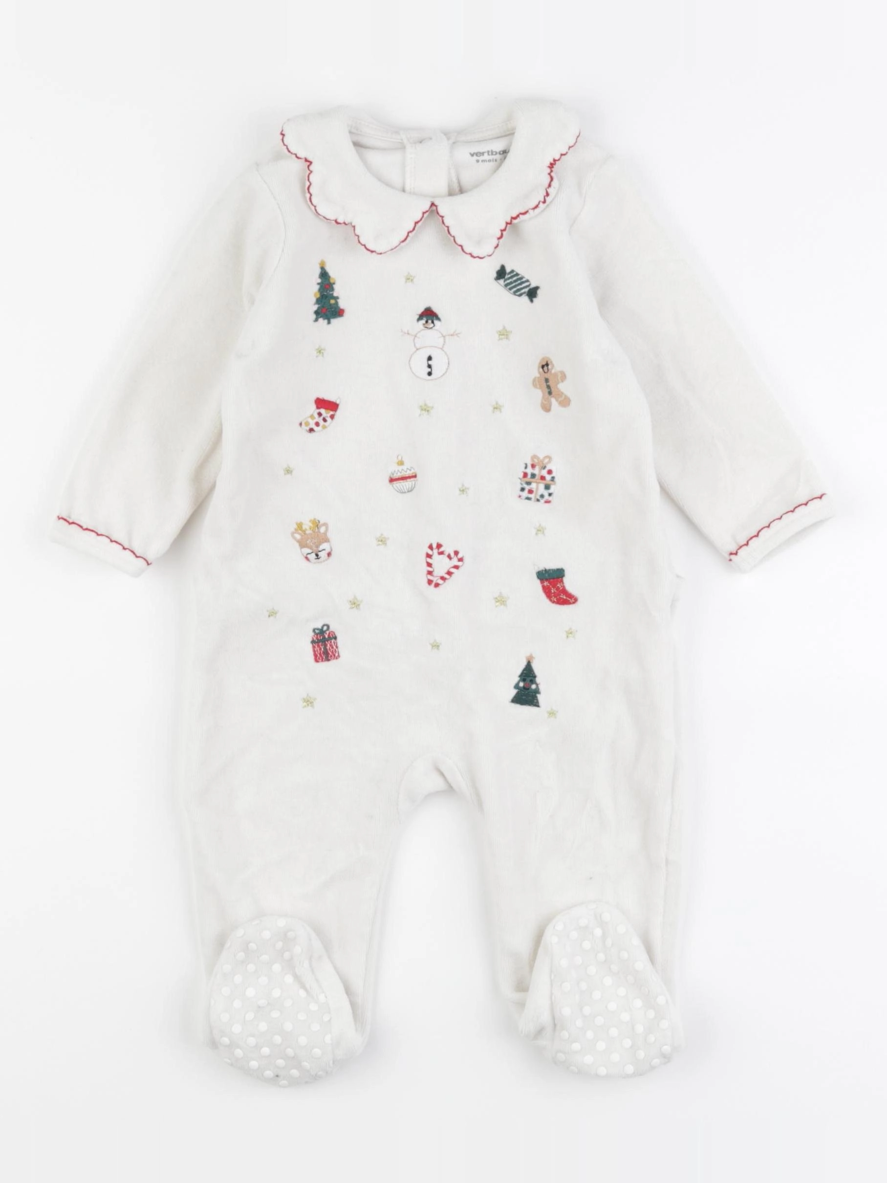 Vertbaudet - pyjama velours beige, rouge - 9 mois