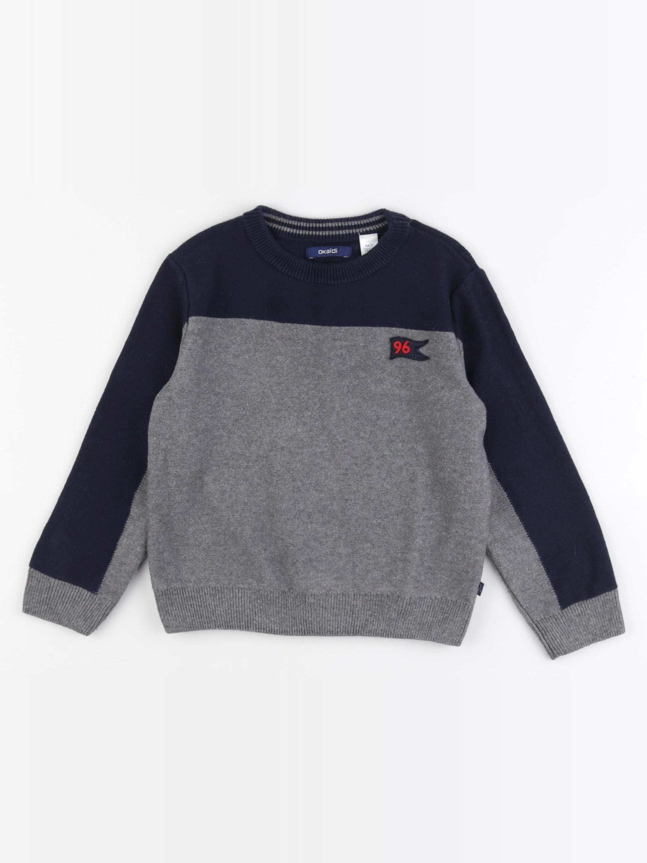 Okaidi - pull bleu, gris - 4 ans