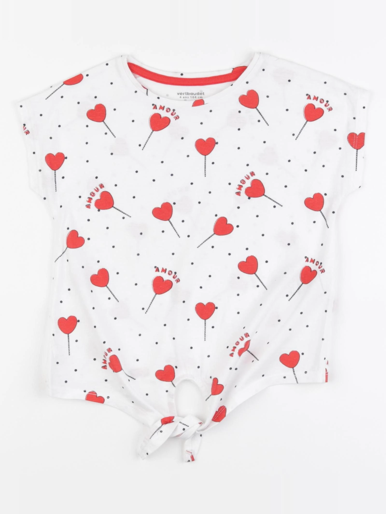 Vertbaudet - tee-shirt blanc, rouge - 4 ans