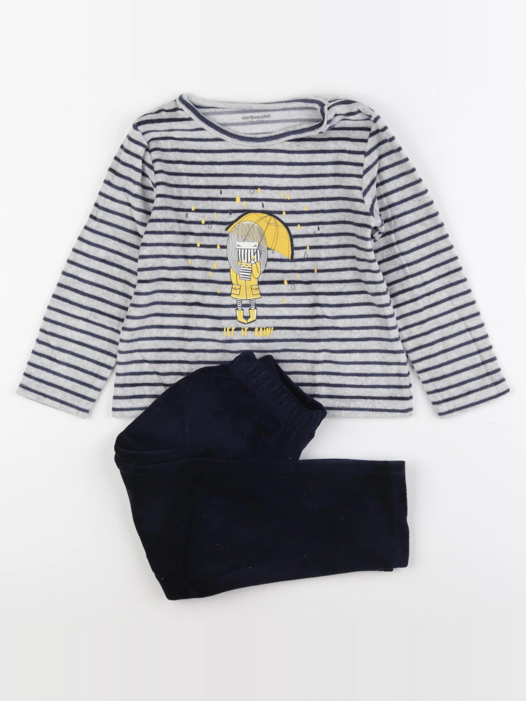 Vertbaudet - pyjama velours gris, bleu - 6 ans