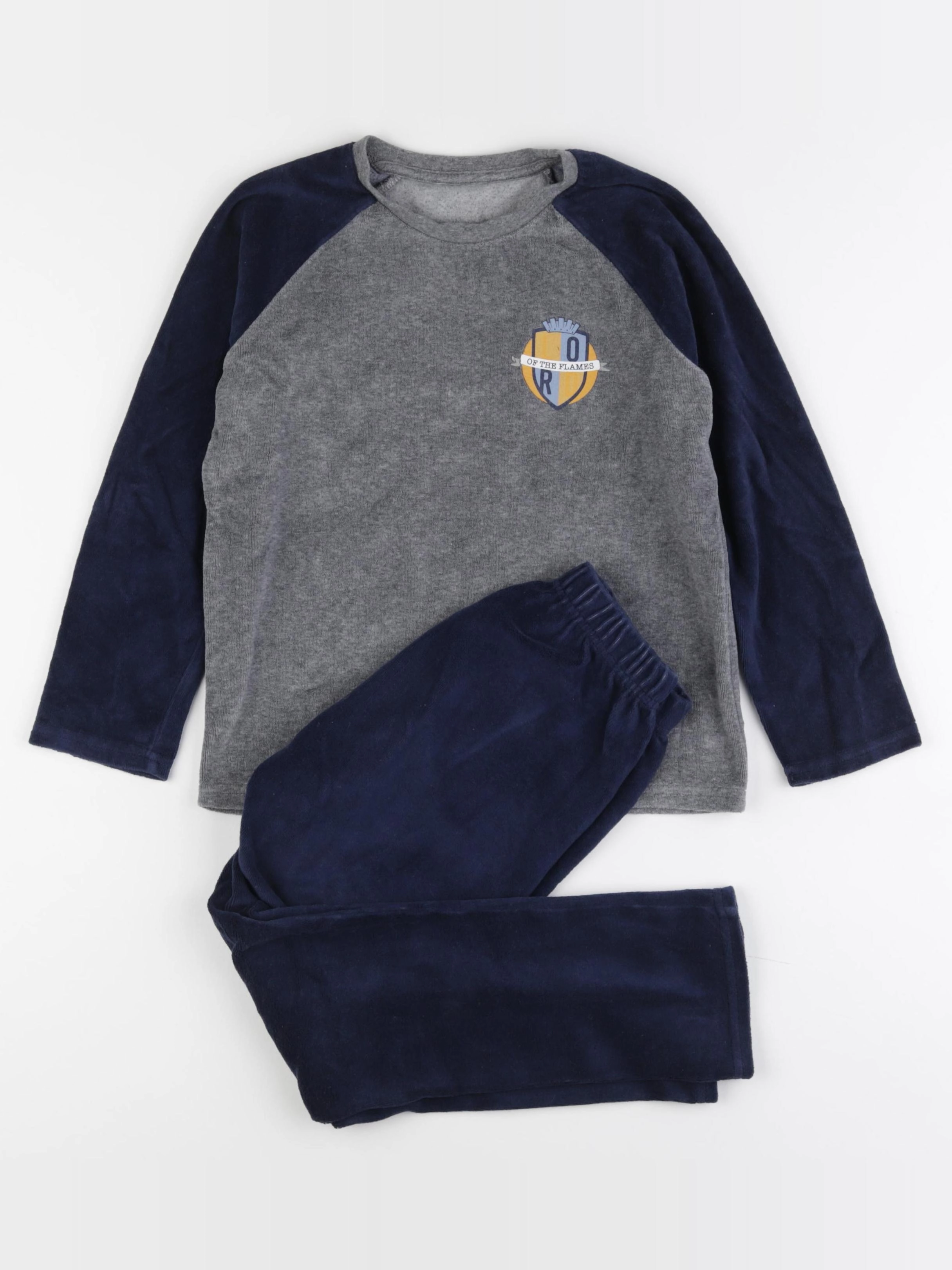 Vertbaudet - pyjama velours bleu, gris - 8 ans