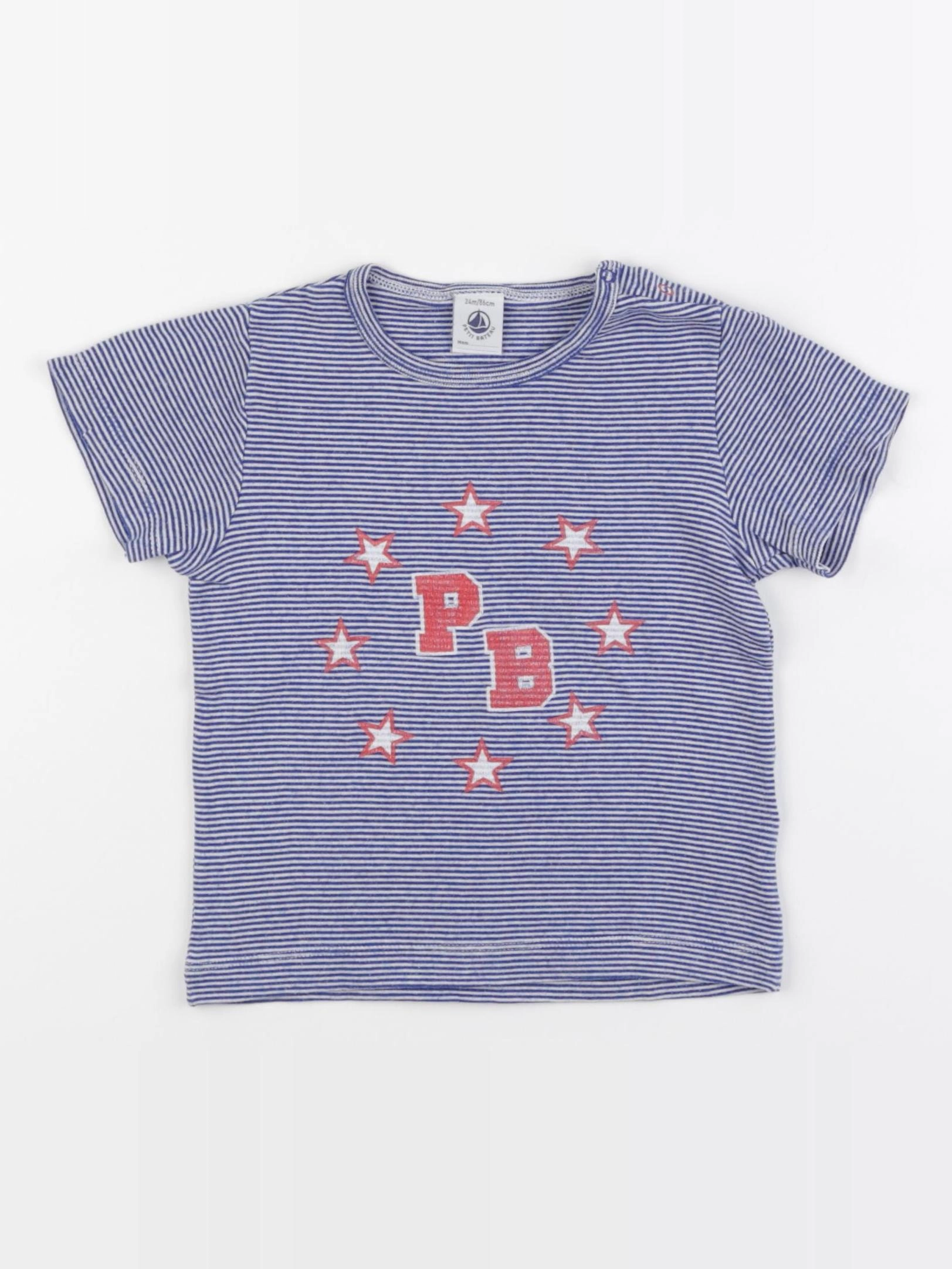 Petit Bateau - maillot de corps blanc, bleu - 24 mois