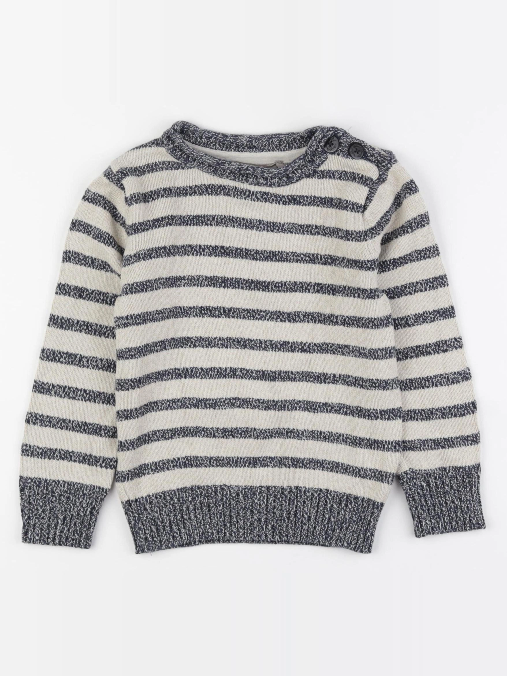 H&M - pull bleu, beige - 2/4 ans