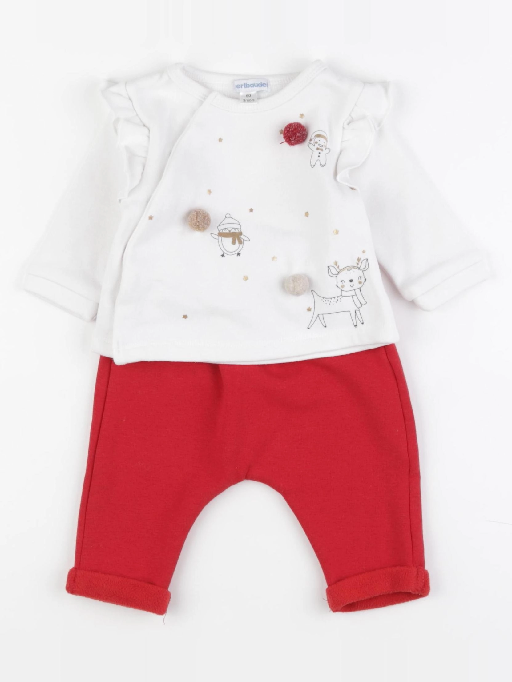 Vertbaudet - ensemble blanc, rouge - 3 mois