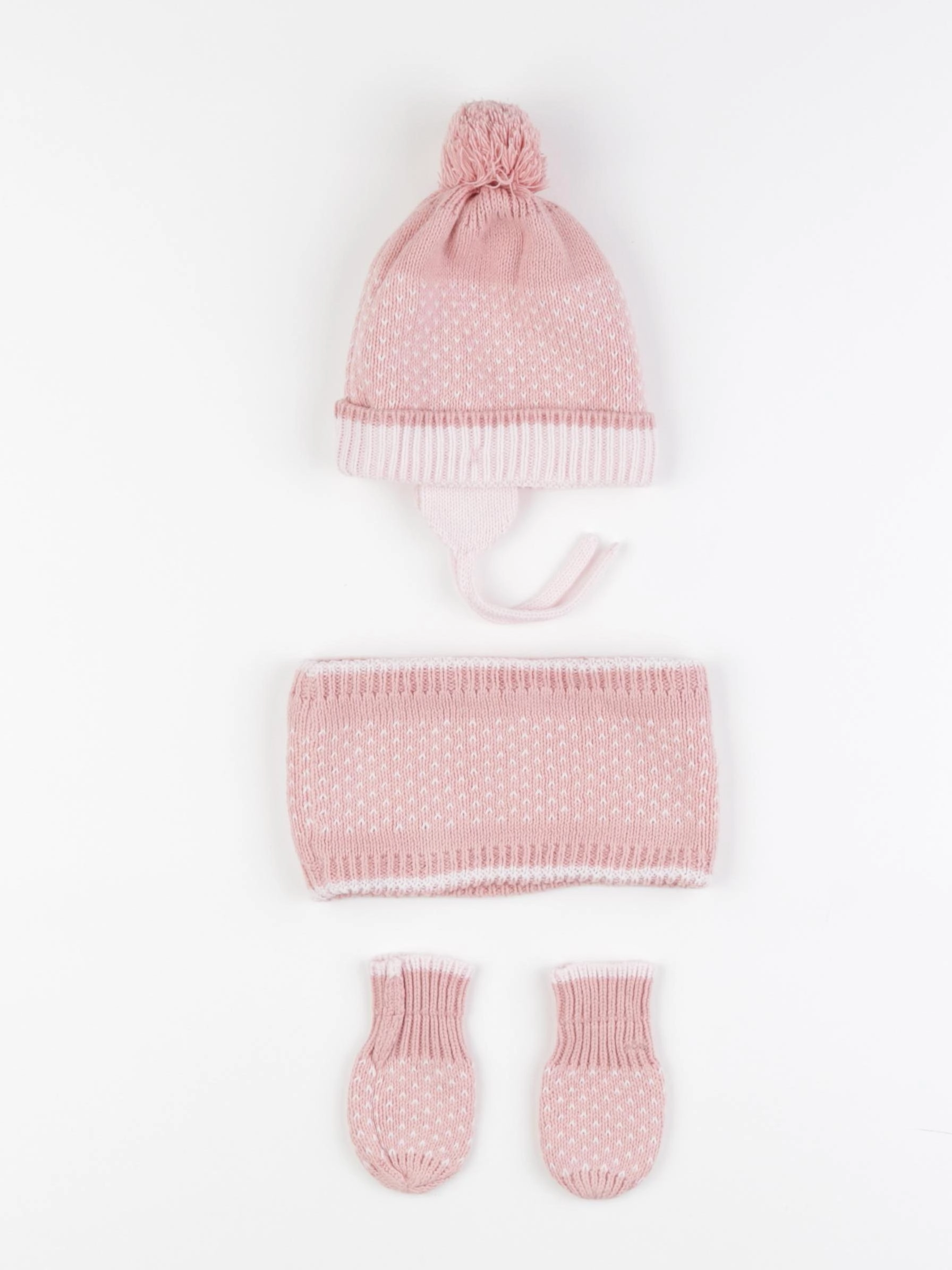 Vertbaudet - ensemble bonnet/moufles/tour de cou rose - 3/6 mois