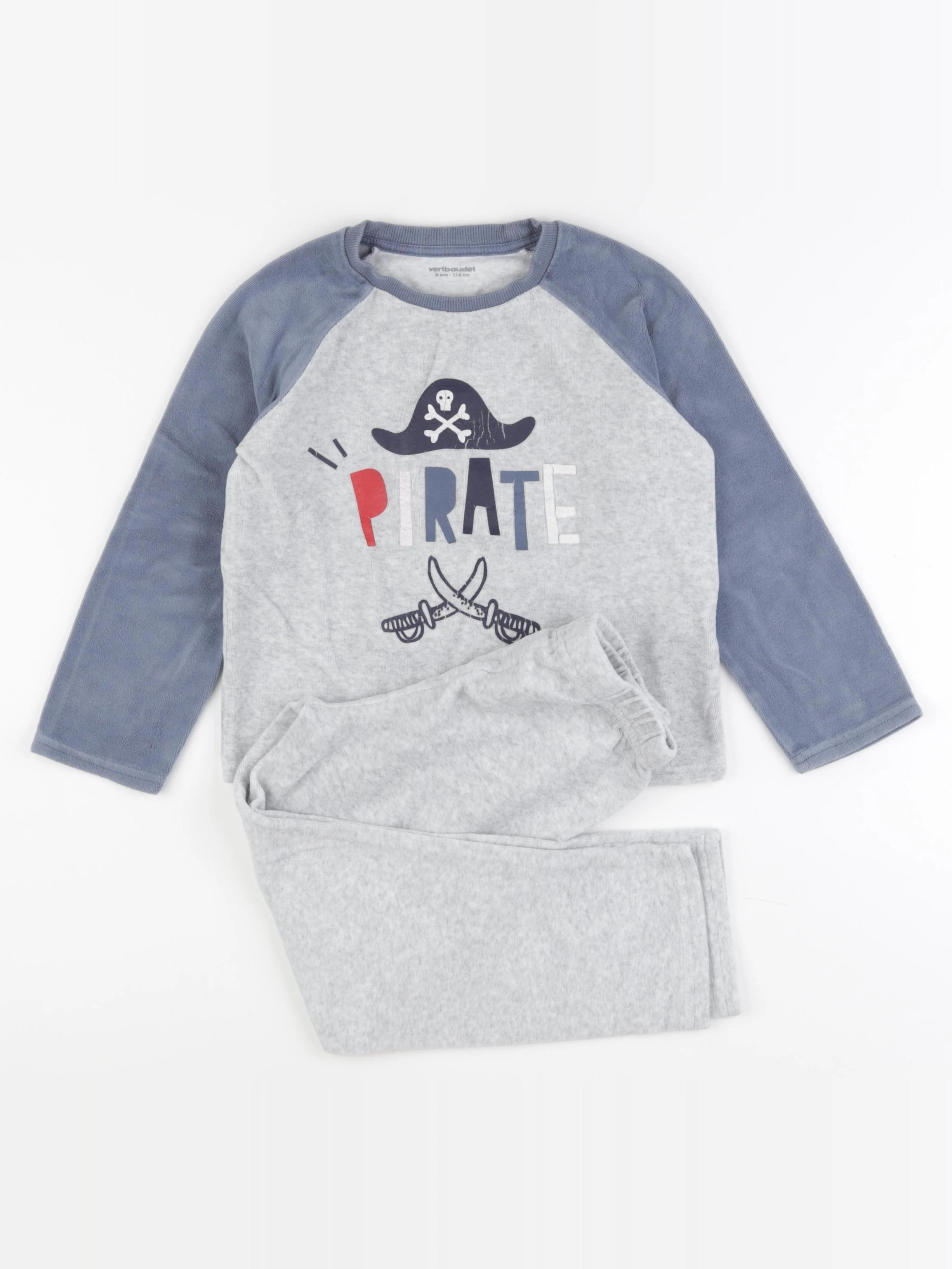 Vertbaudet - pyjama velours bleu, gris - 6 ans