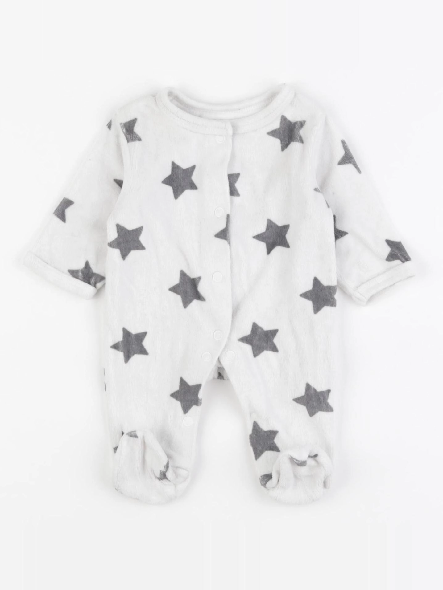 Vertbaudet - pyjama velours blanc, gris - 0 mois