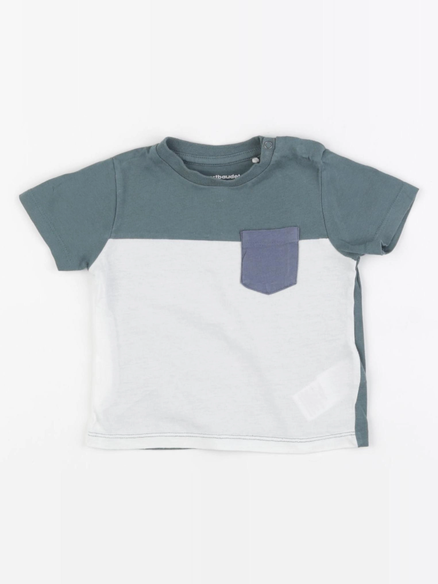 Vertbaudet - tee-shirt blanc, vert - 9 mois