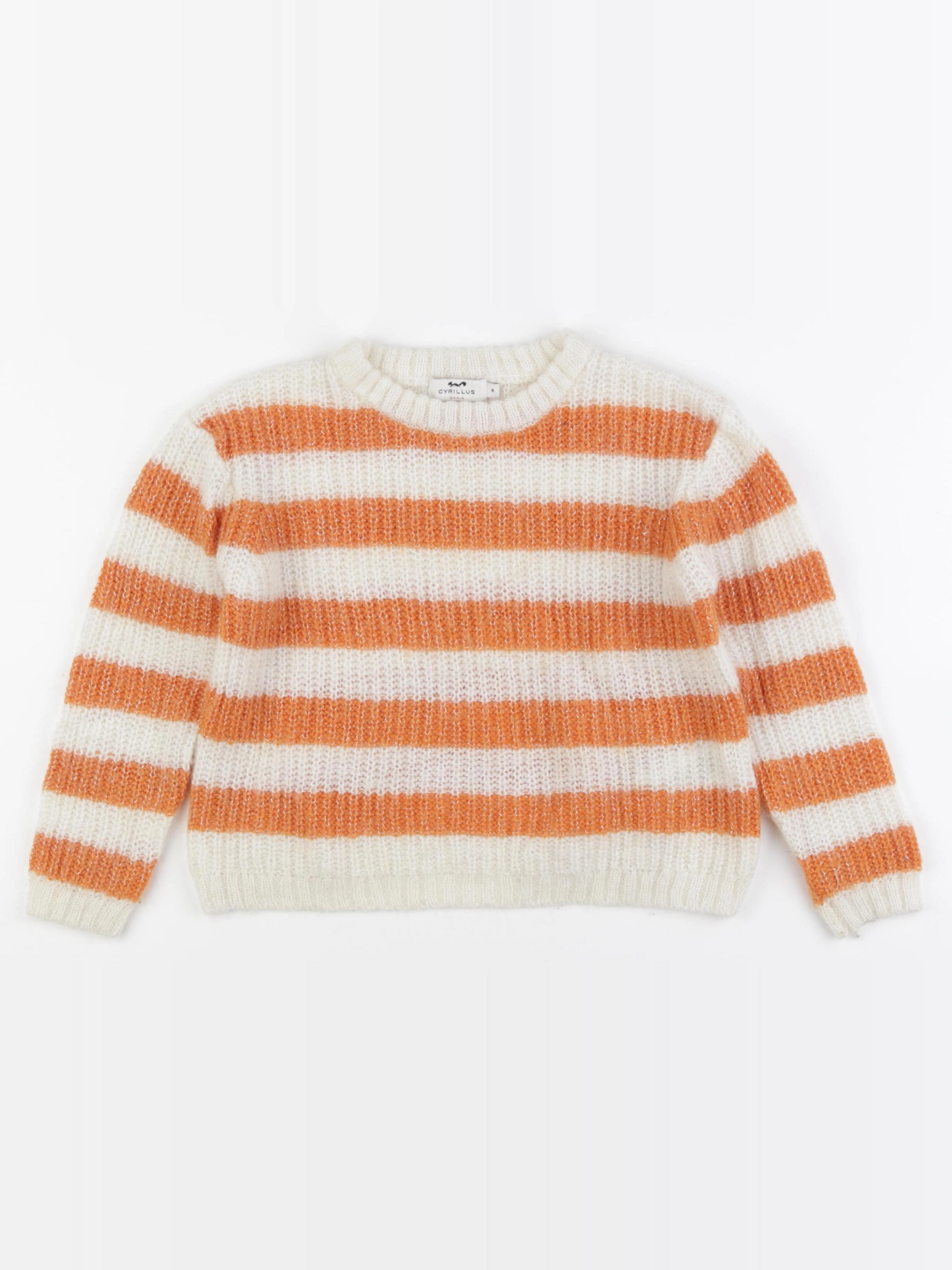 Cyrillus - pull blanc, orange - 8 ans