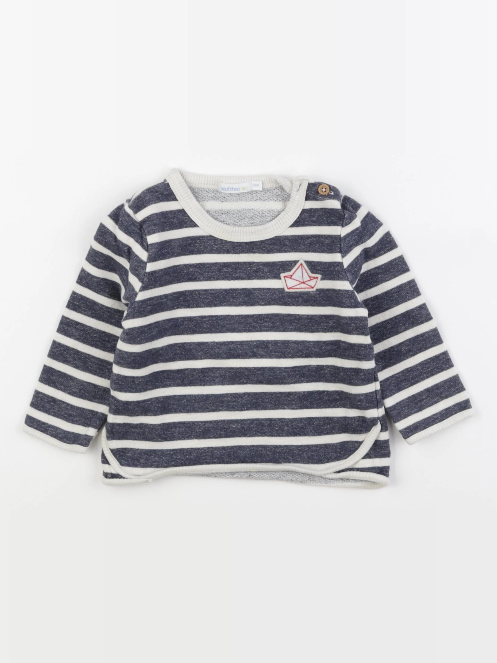Boutchou - sweat bleu, blanc - 12 mois