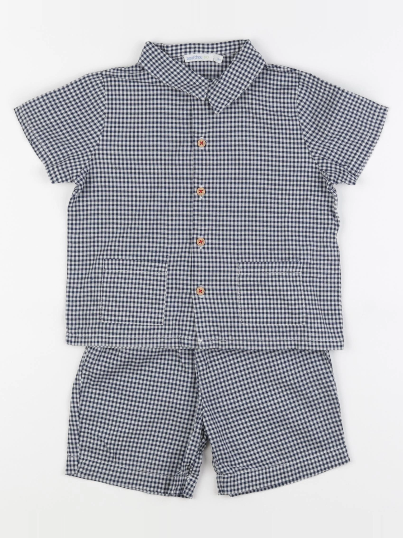 Boutchou - pyjama coton blanc, bleu - 18 mois