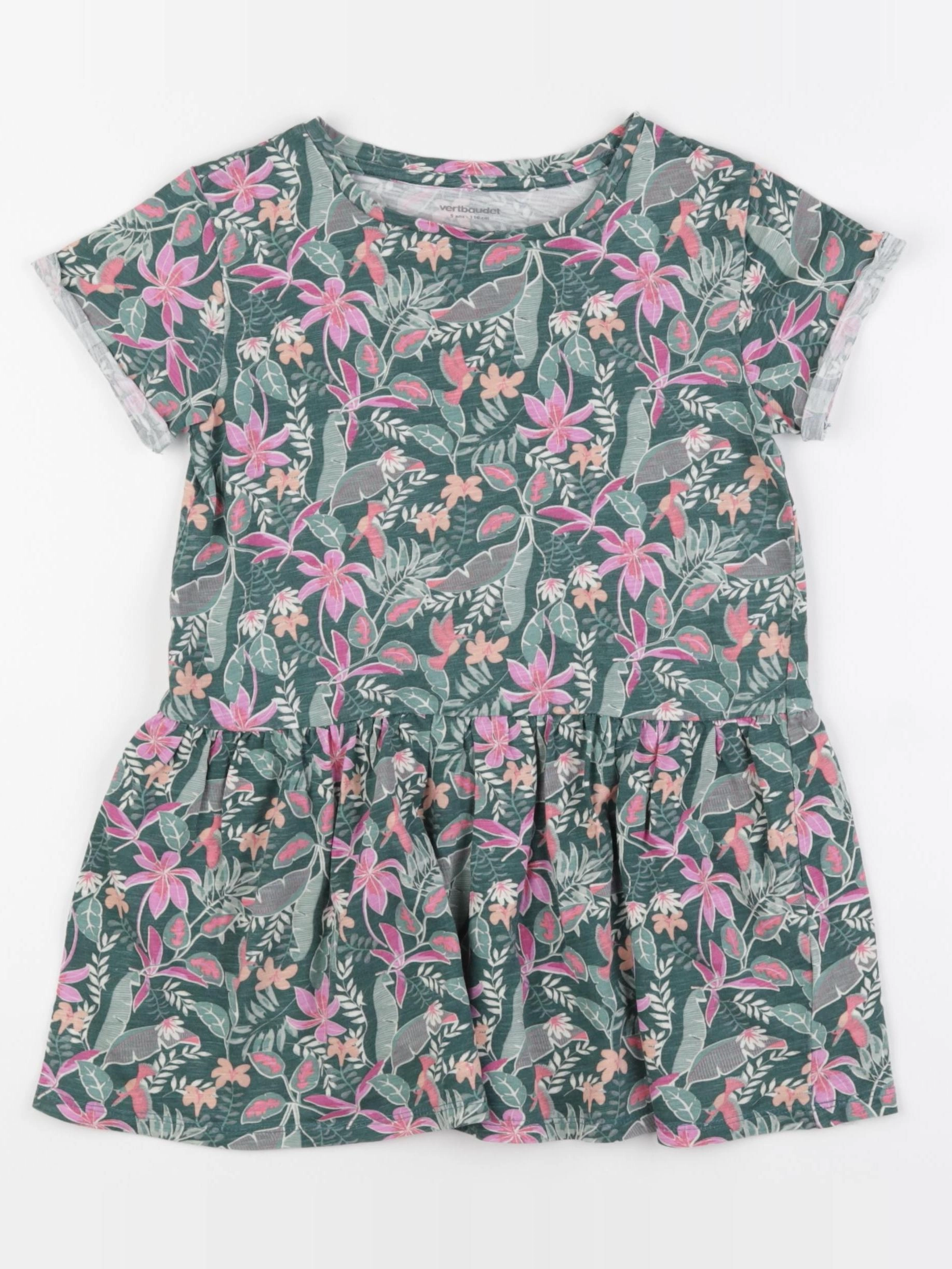 Vertbaudet - robe vert, rose - 5 ans
