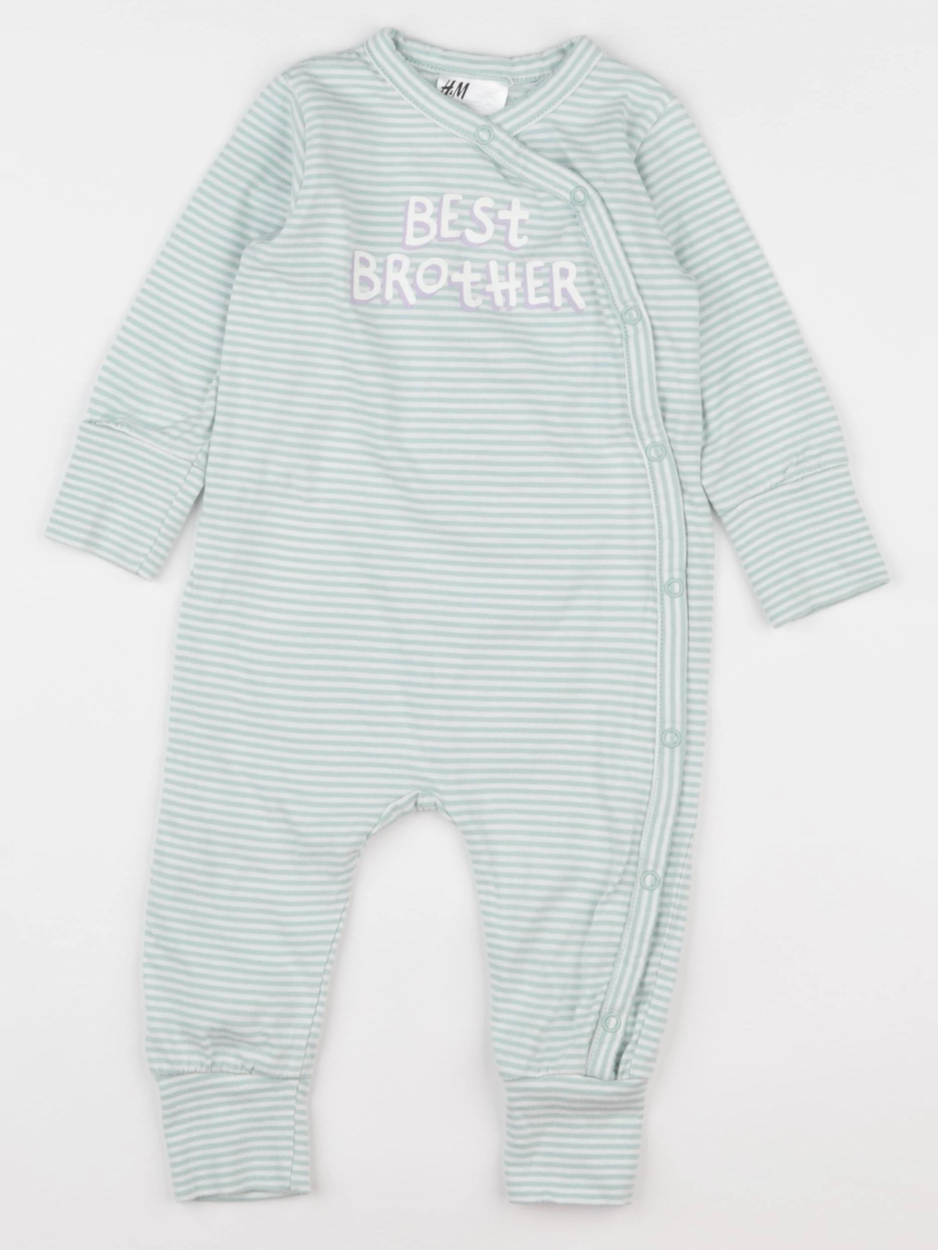 H&M - pyjama coton blanc, vert - 4/6 mois