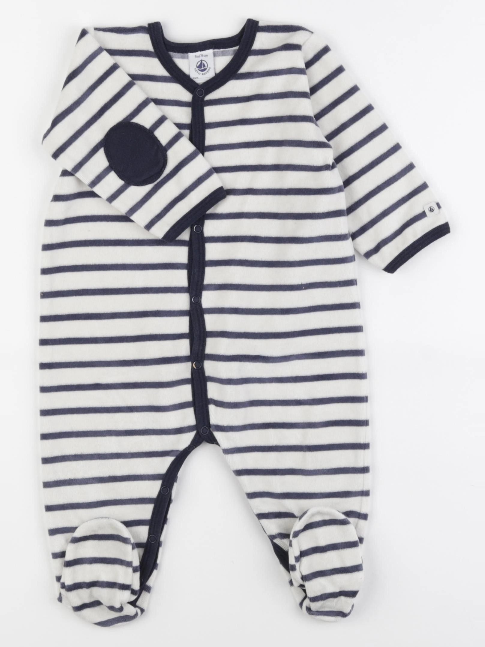 Petit Bateau - pyjama velours blanc, bleu - 9 mois