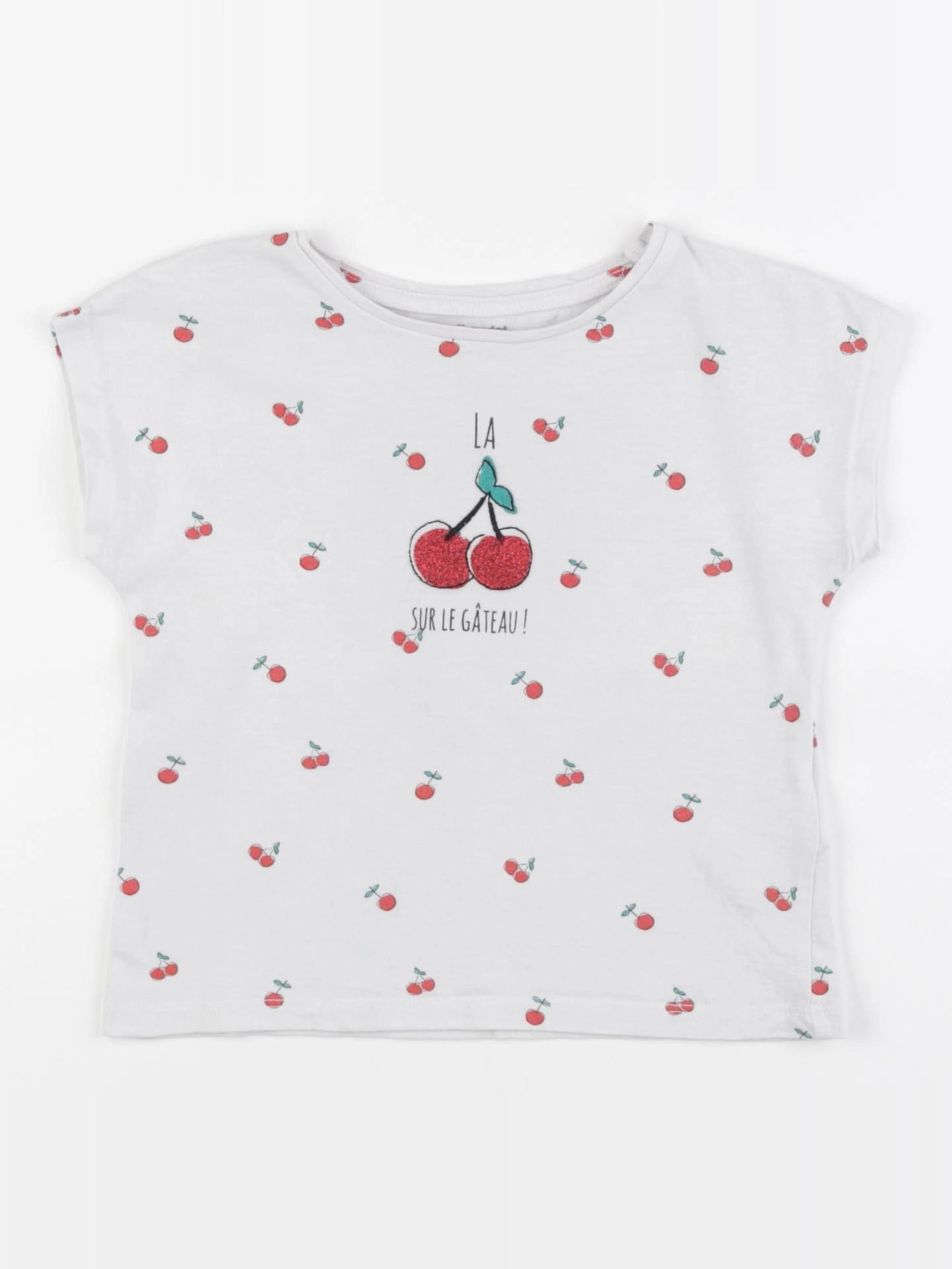 Vertbaudet - tee-shirt blanc, rouge - 3 ans