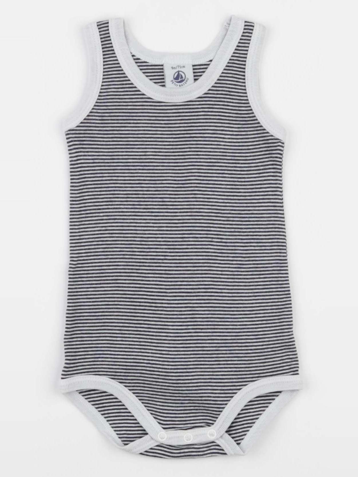 Petit Bateau - body blanc, bleu - 9 mois