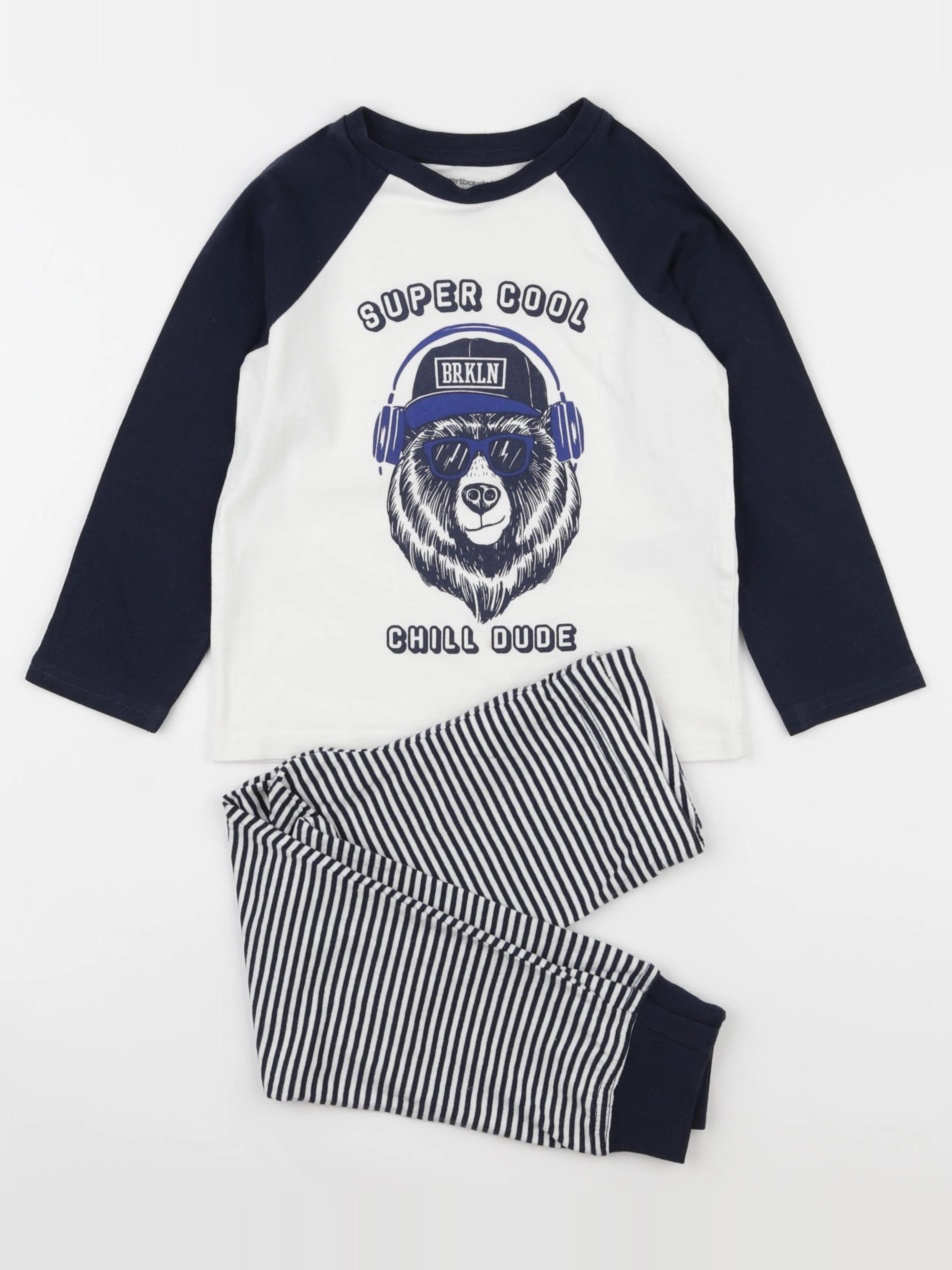 Vertbaudet - pyjama coton blanc, bleu - 4 ans