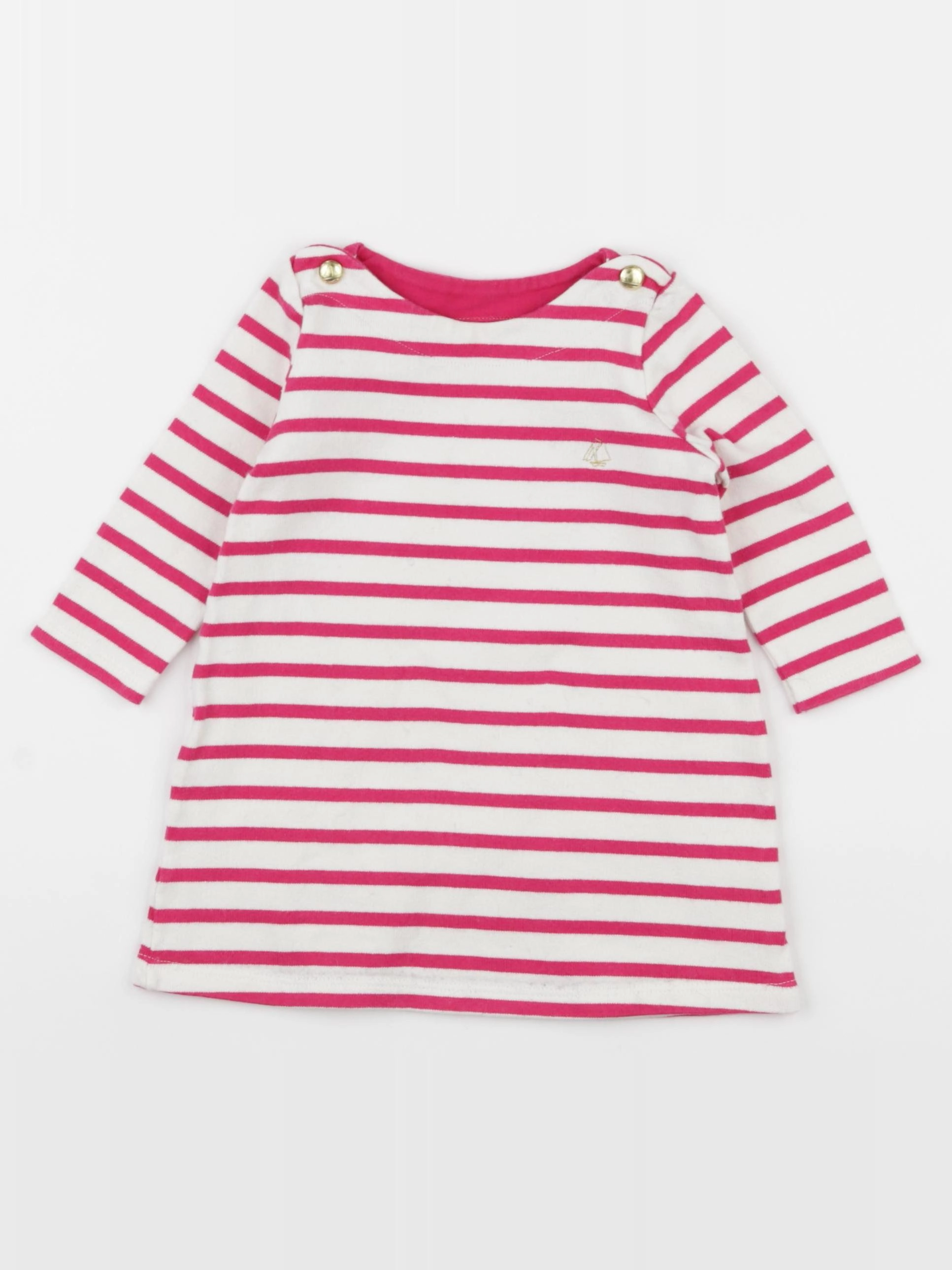 Petit Bateau - robe blanc, rose - 12 mois