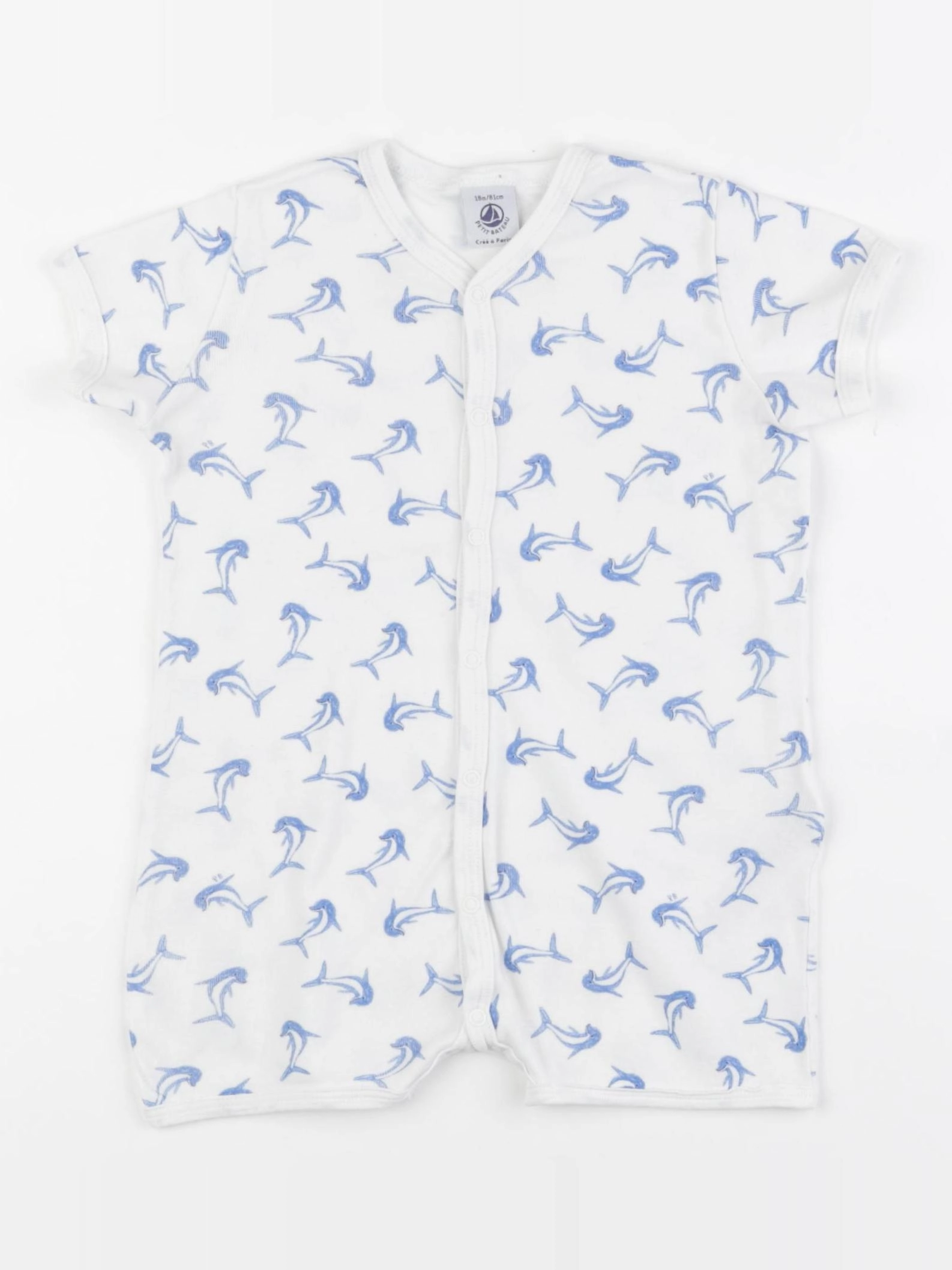 Petit Bateau - pyjama coton blanc, bleu - 18 mois