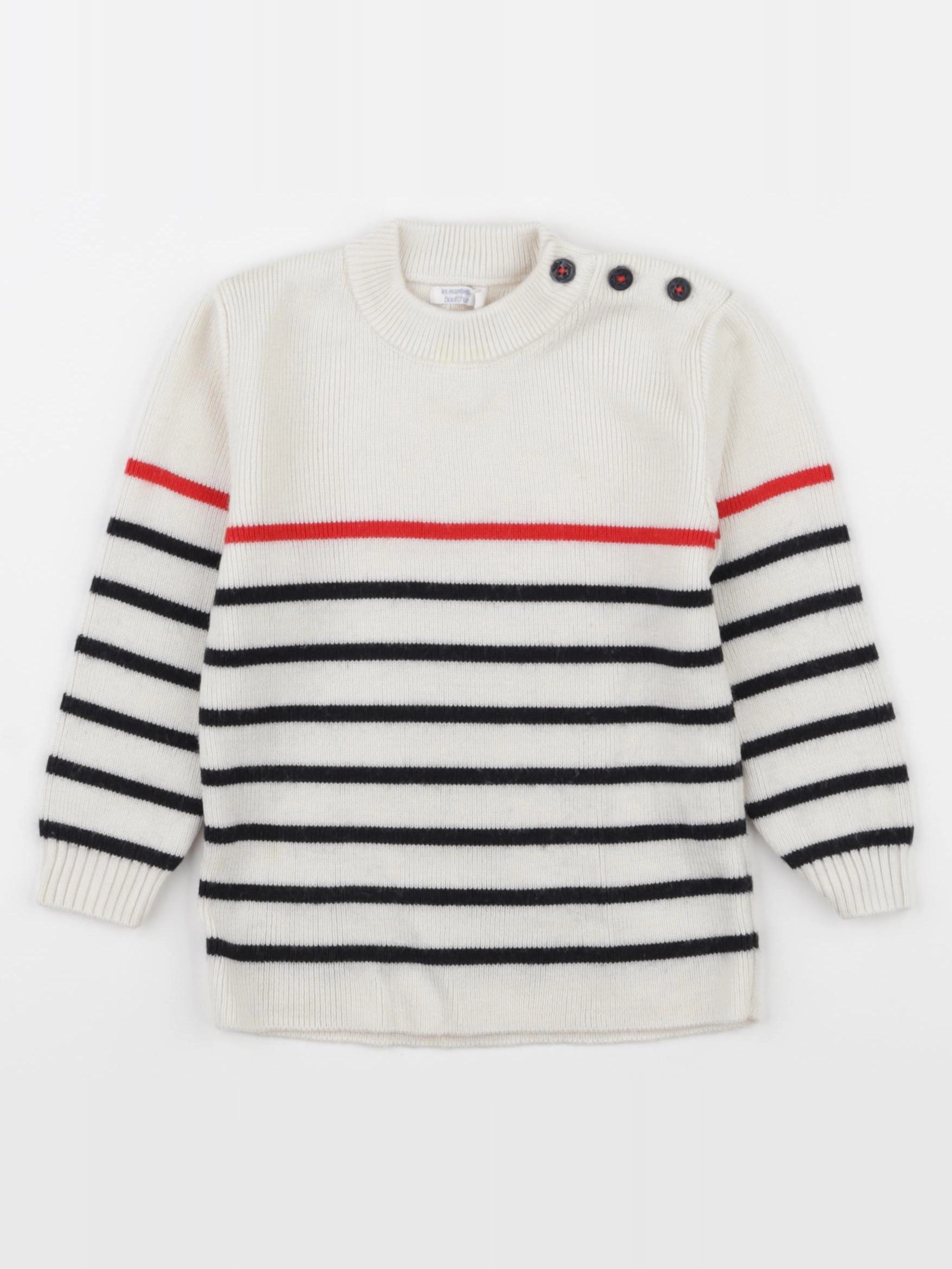 Boutchou - pull blanc, bleu - 2 ans