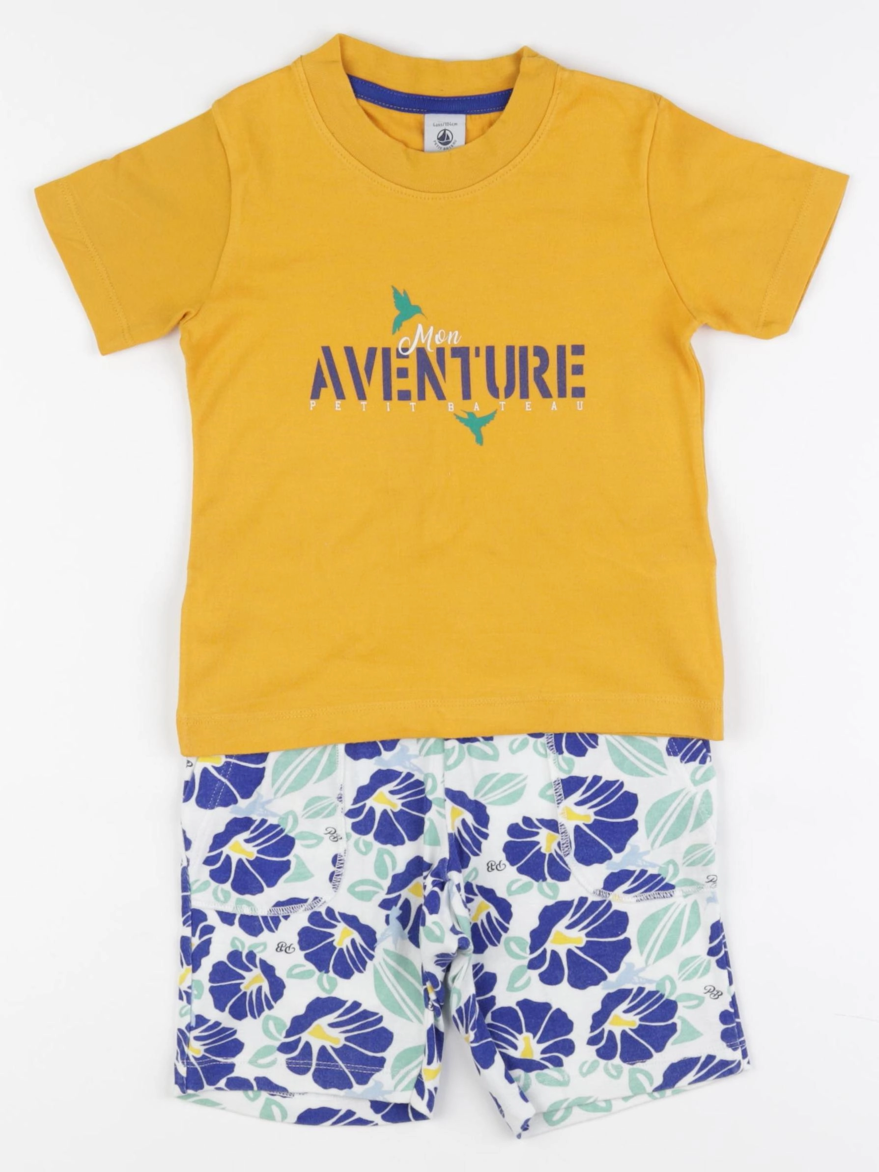 Petit Bateau - pyjama coton bleu, jaune - 4 ans