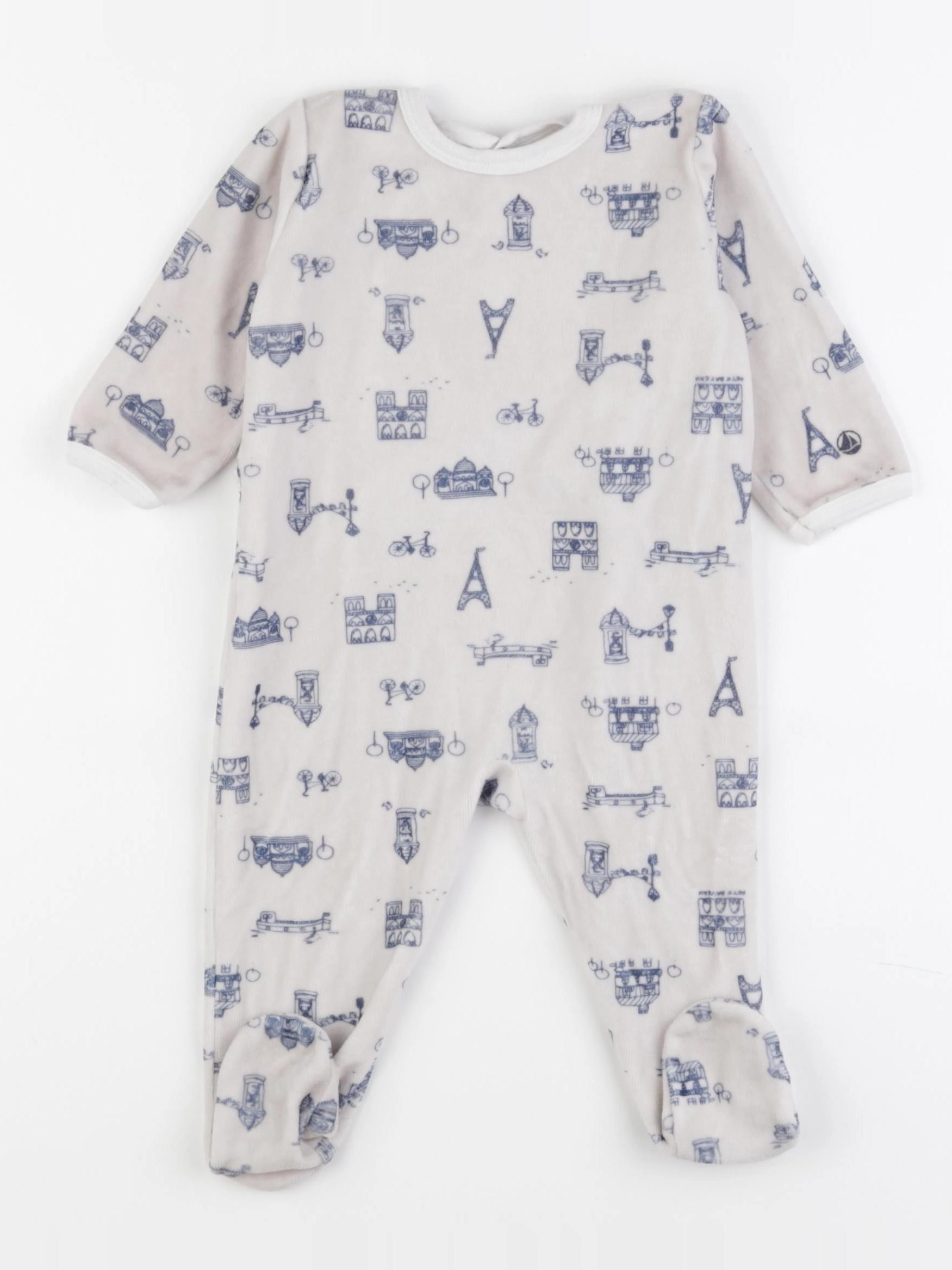 Petit Bateau - pyjama velours blanc, bleu - 12 mois