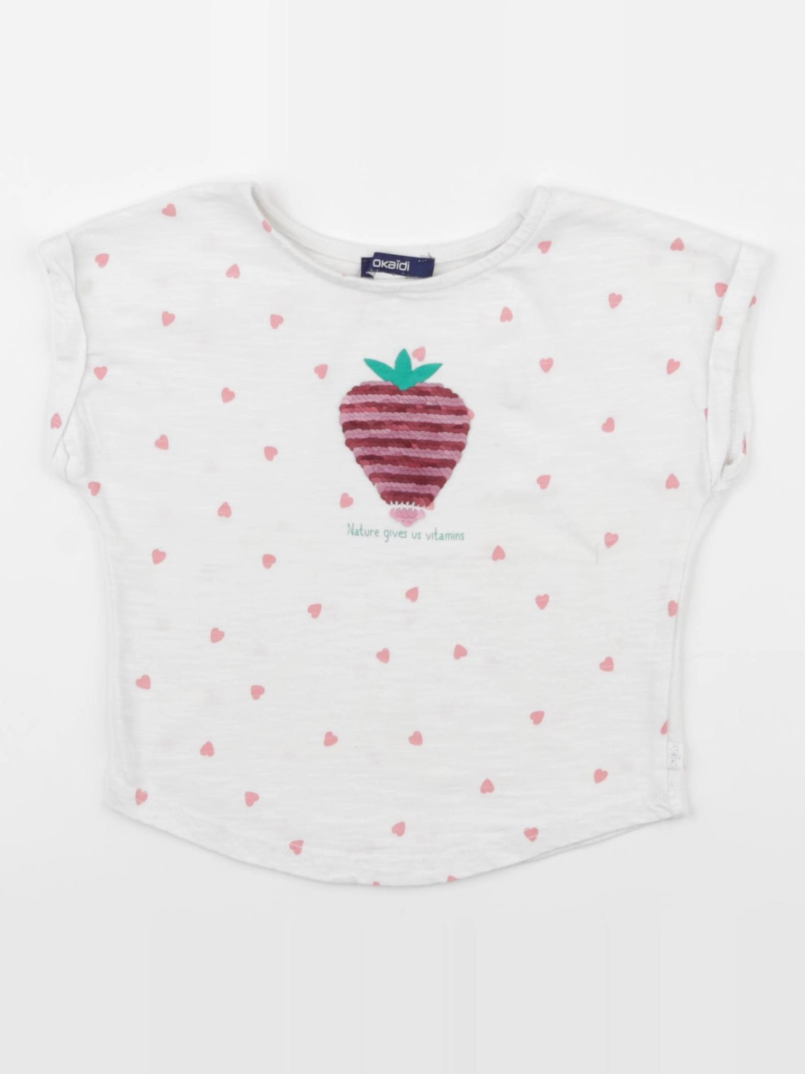 Okaidi - tee-shirt blanc, rose - 2 ans