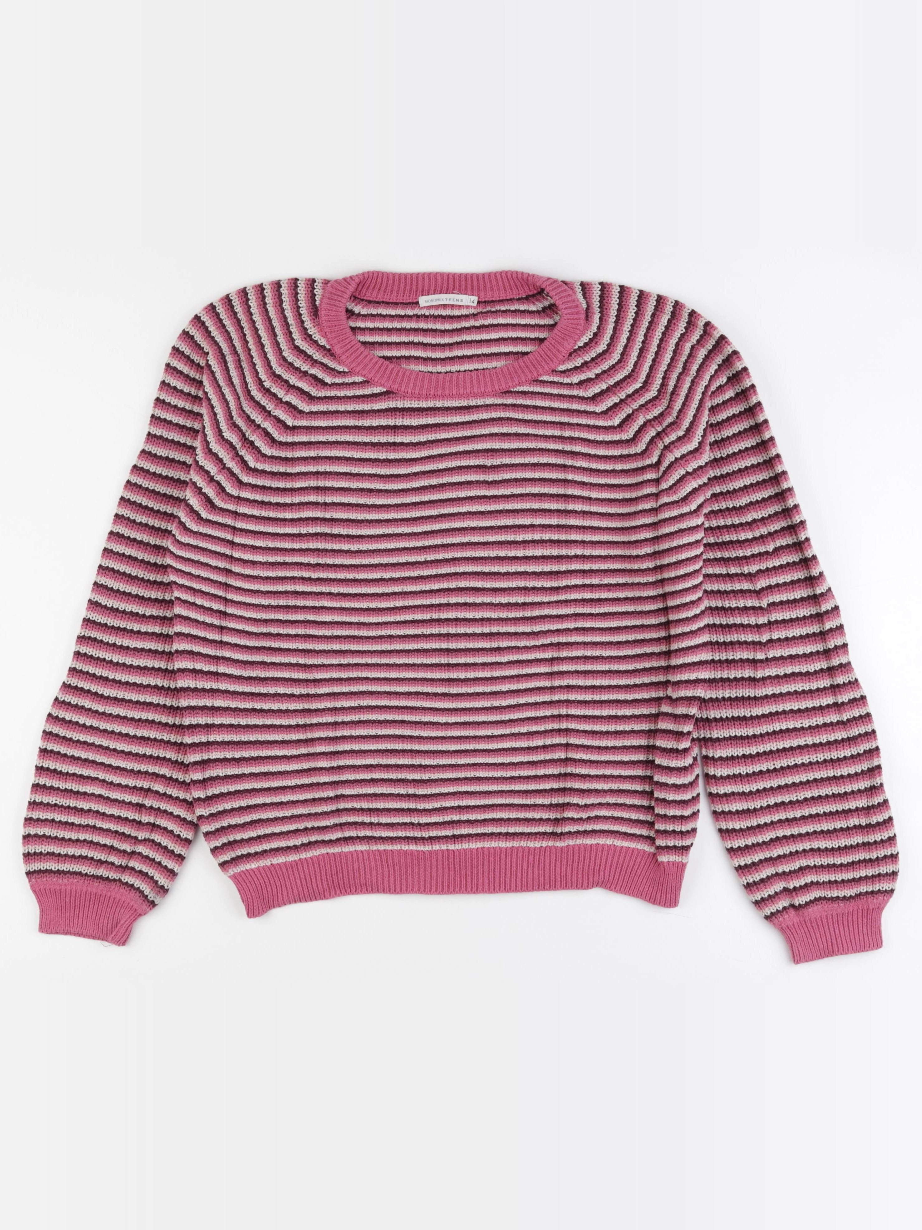 Monoprix - pull rose, blanc - 14 ans