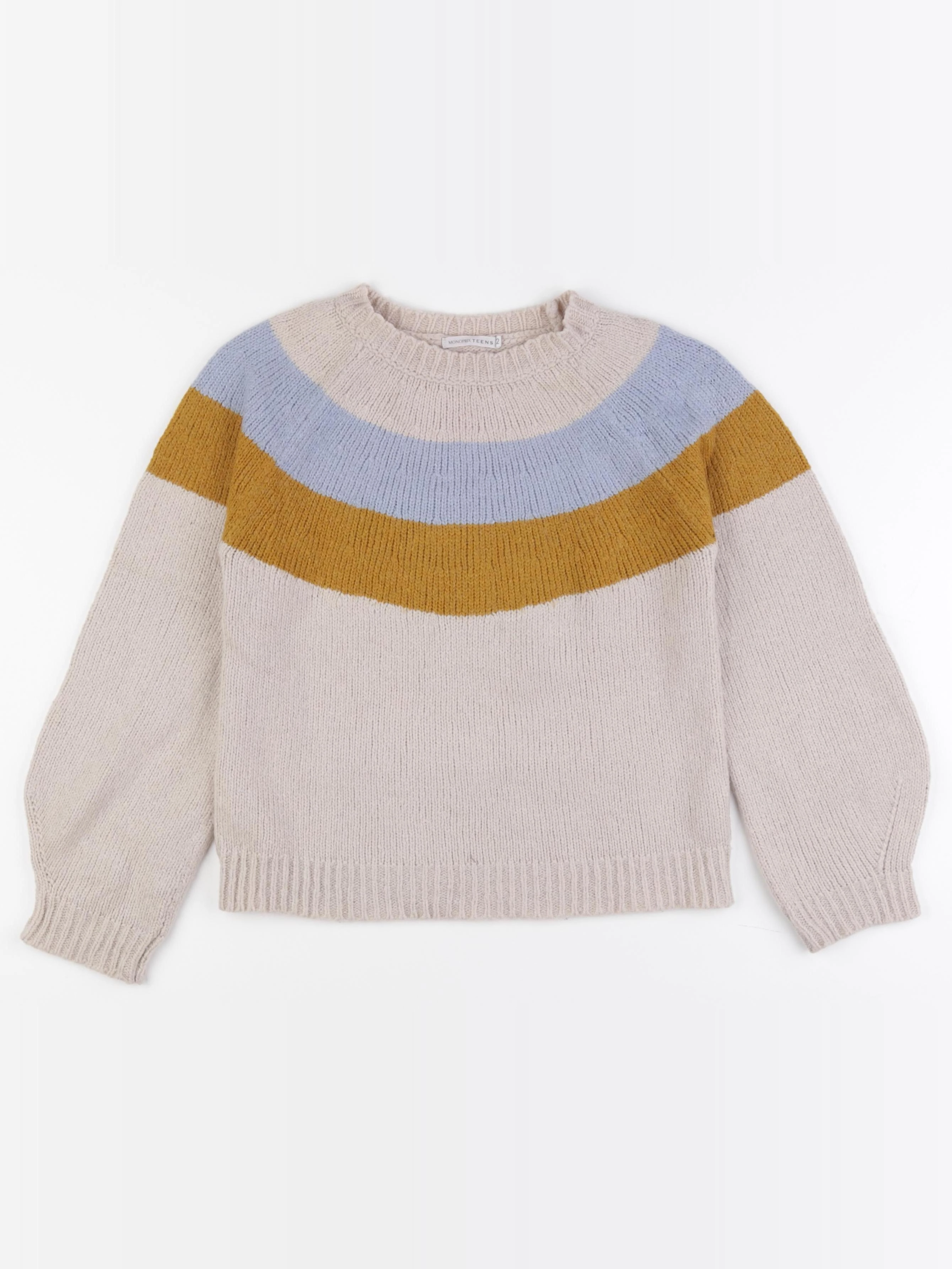 Monoprix - pull bleu, beige - 12 ans