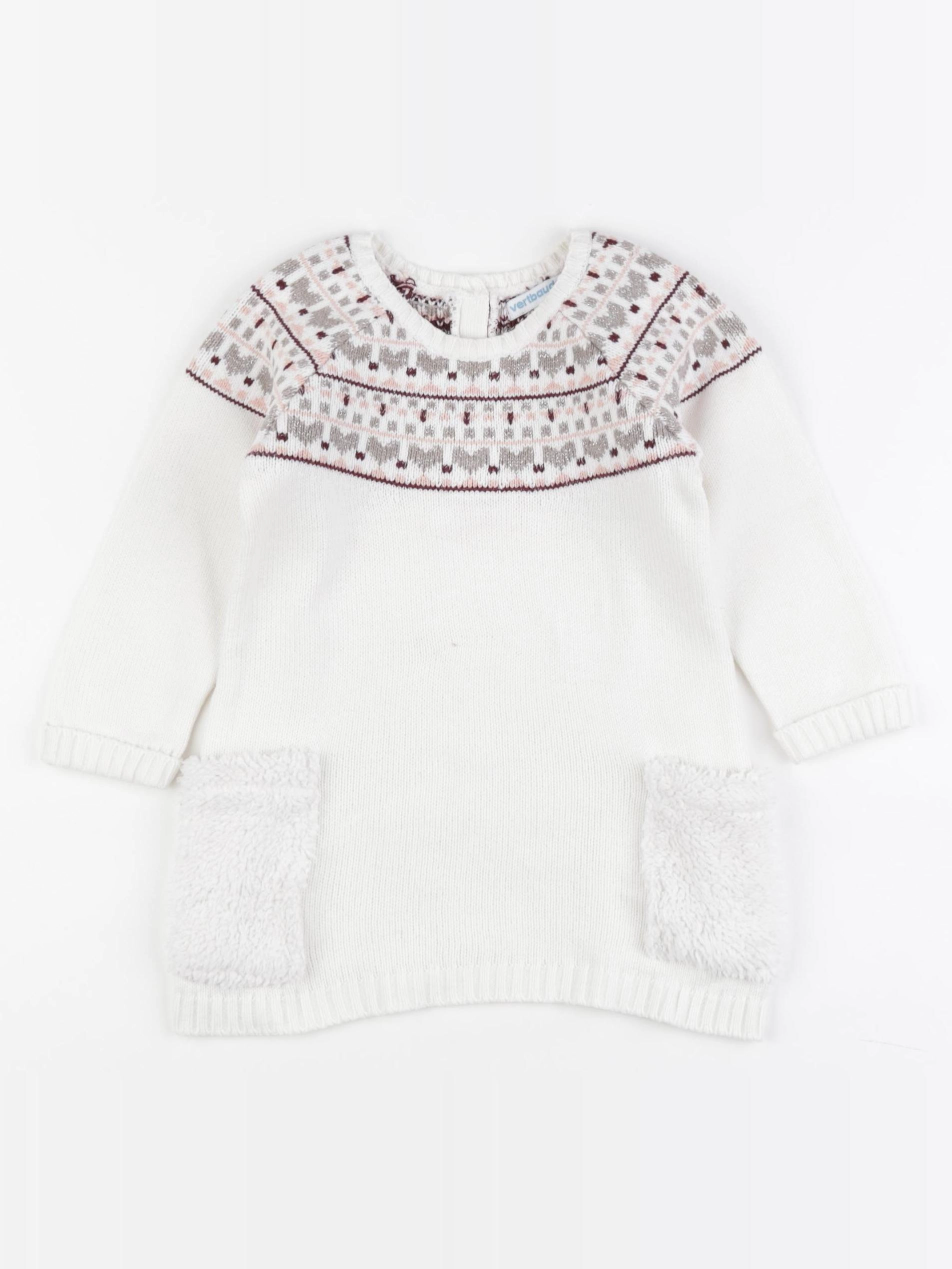 Vertbaudet - robe blanc, gris, rose - 18 mois